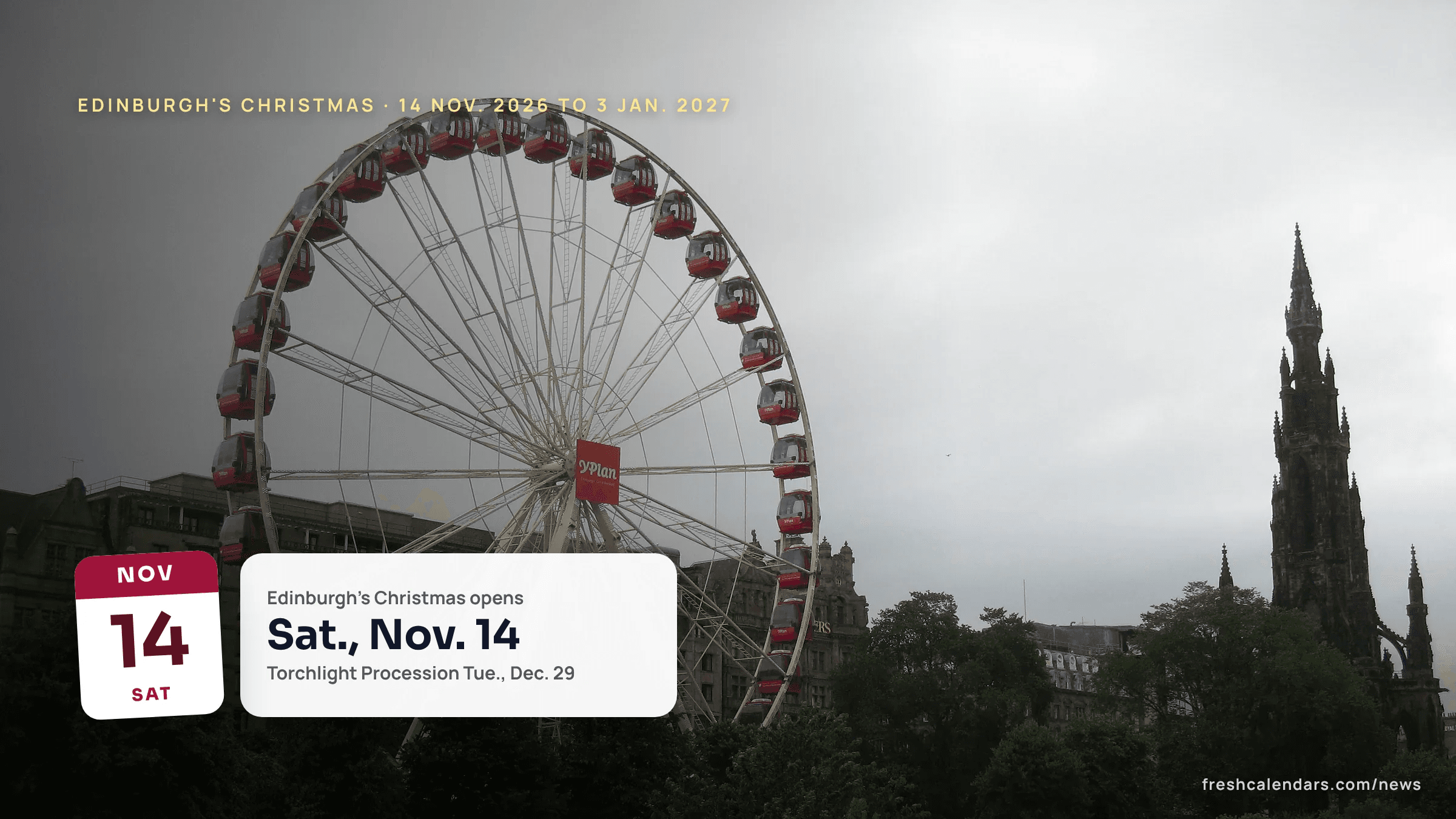 Big wheel in Princes Street Gardens beside the Scott Monument, file photo, ahead of Edinburgh's Christmas 2026 dates
