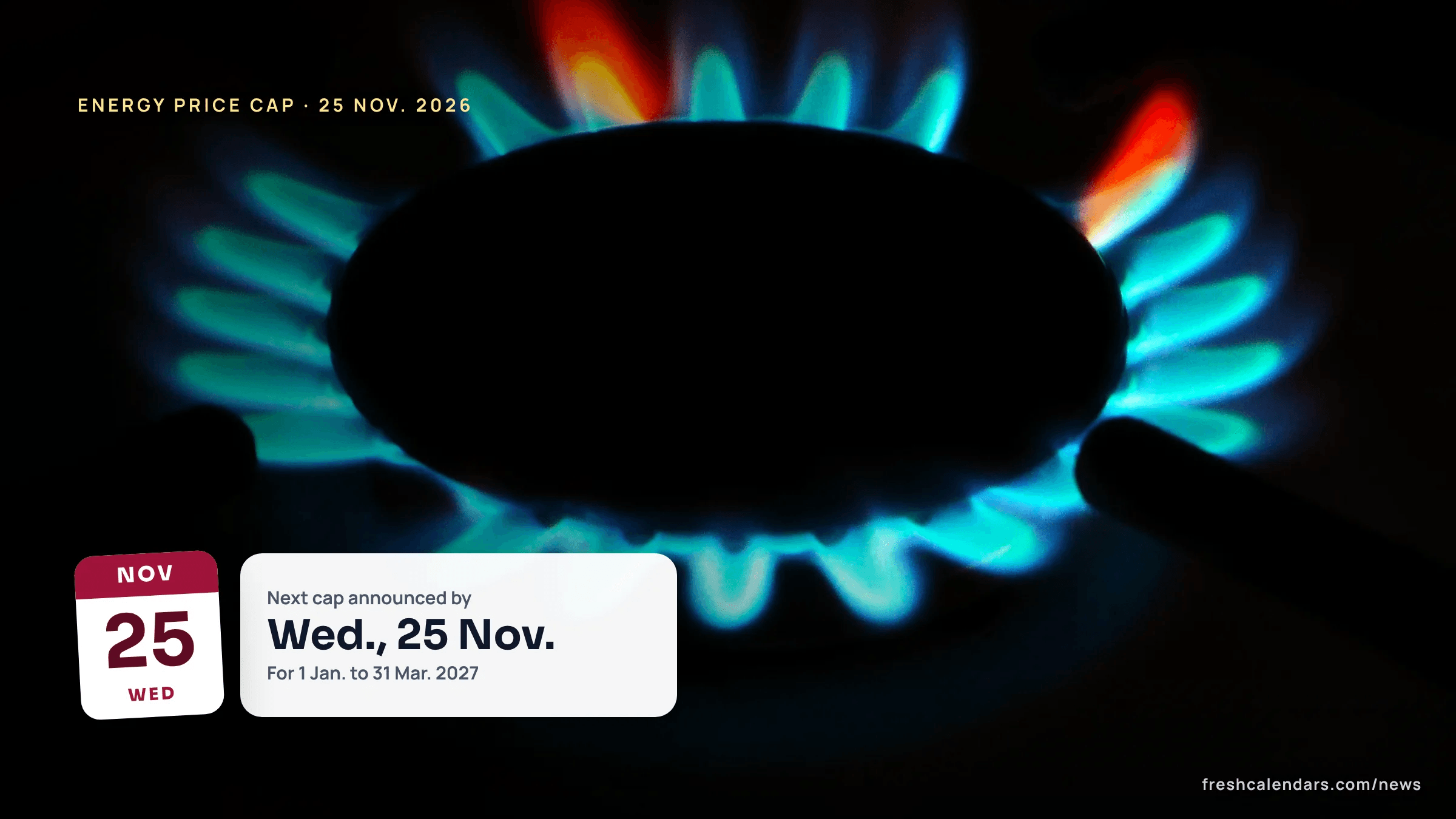Blue gas flame on a stove burner, for the energy price cap January 2027 announcement due by 25 November 2026
