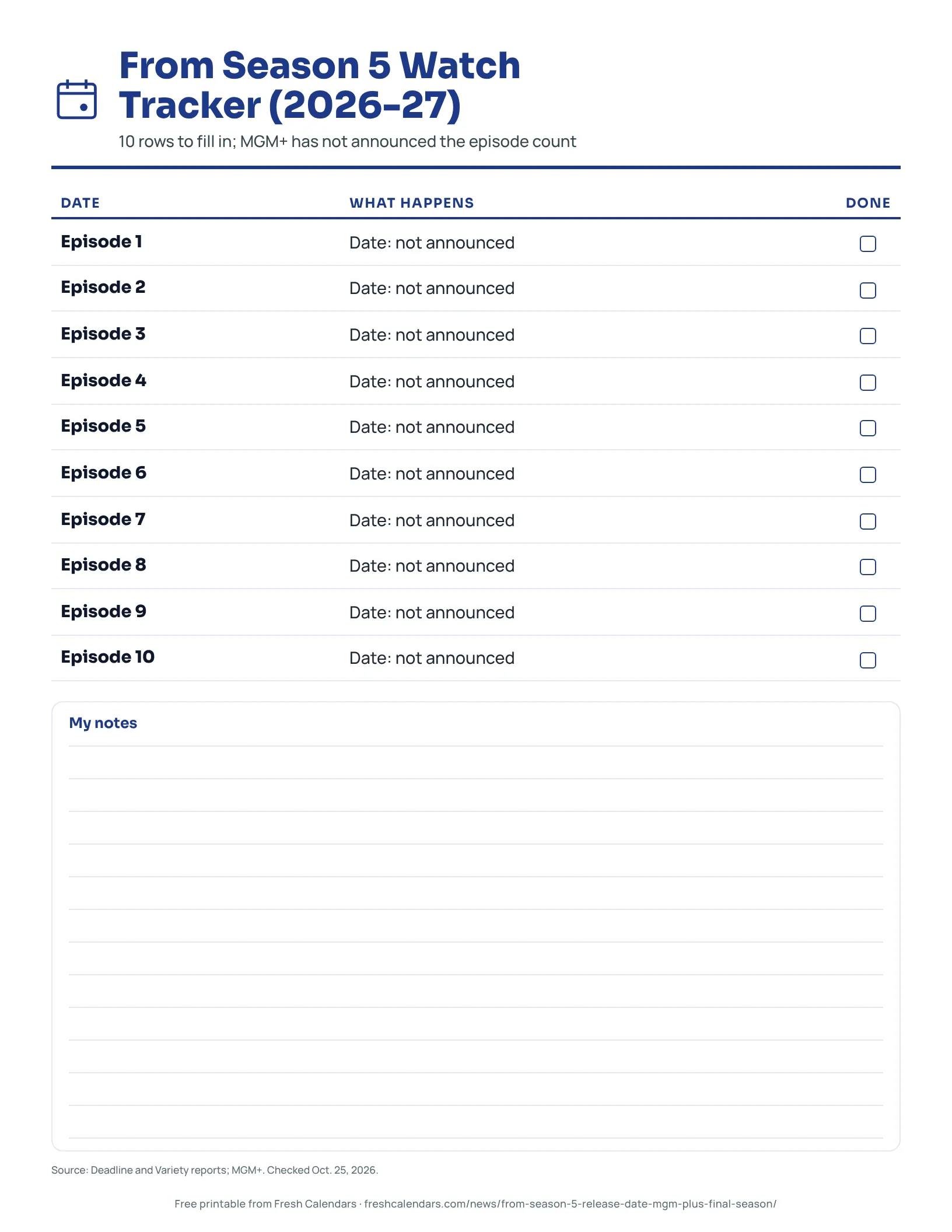 From Season 5 watch tracker printable with 10 episode rows and dates not yet announced