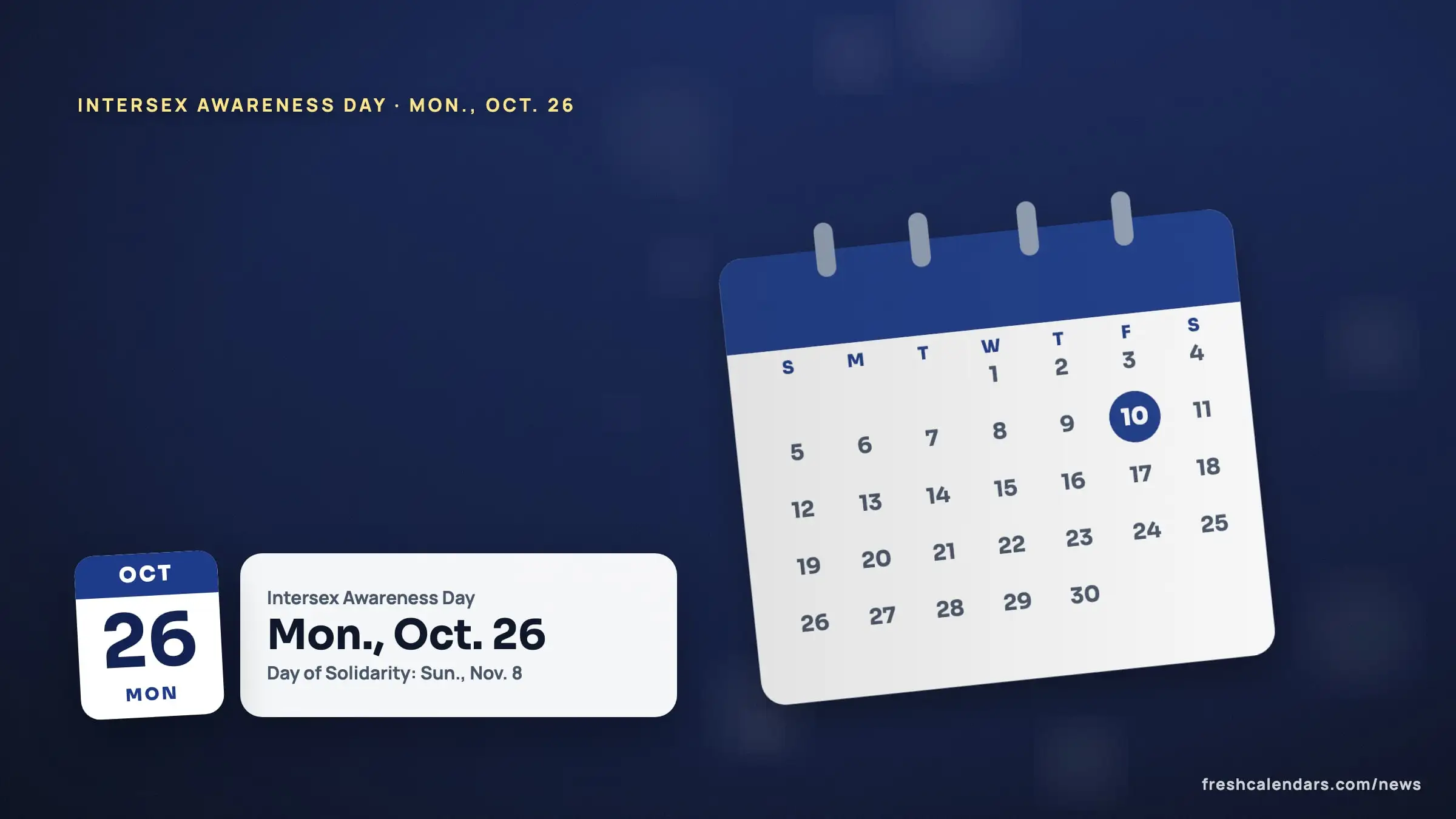Intersex Awareness Day 2026 illustration: a calendar card for Monday, Oct. 26