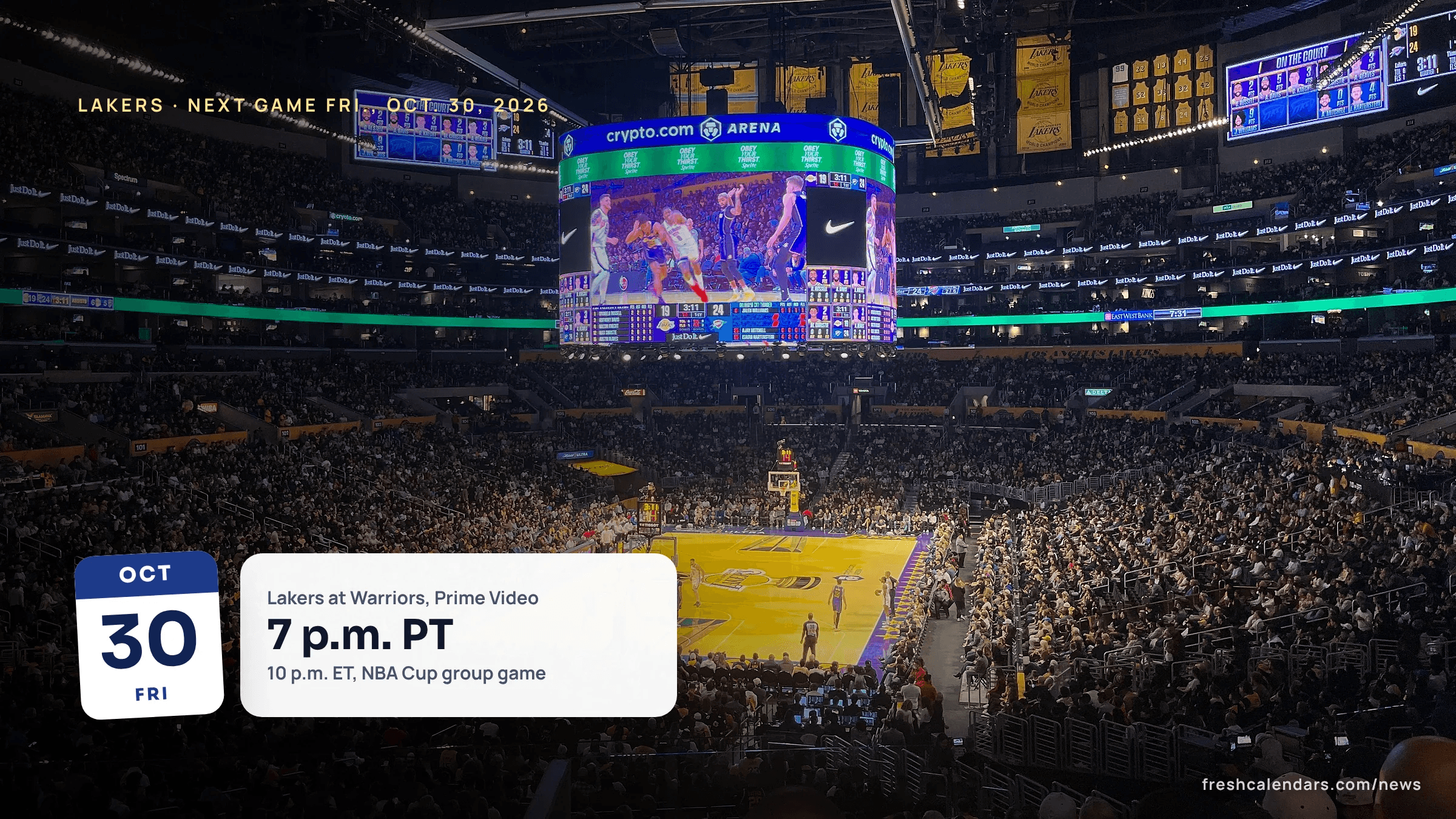Lakers schedule November 2026: the interior of Crypto.com Arena in Los Angeles seen from the stands