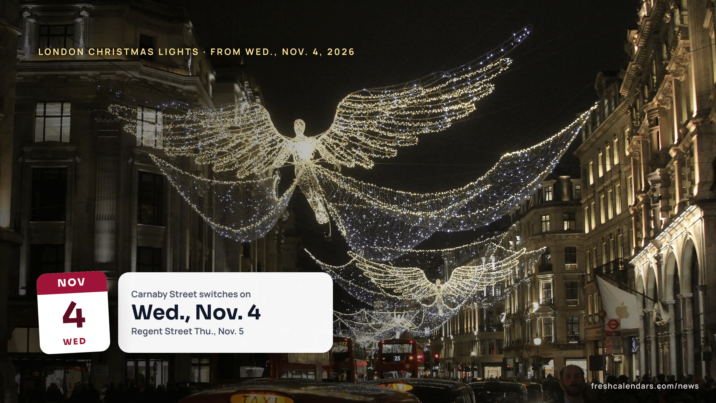 London Christmas lights switch on 2026: the angel lights over Regent Street at night (file photo, 2016)