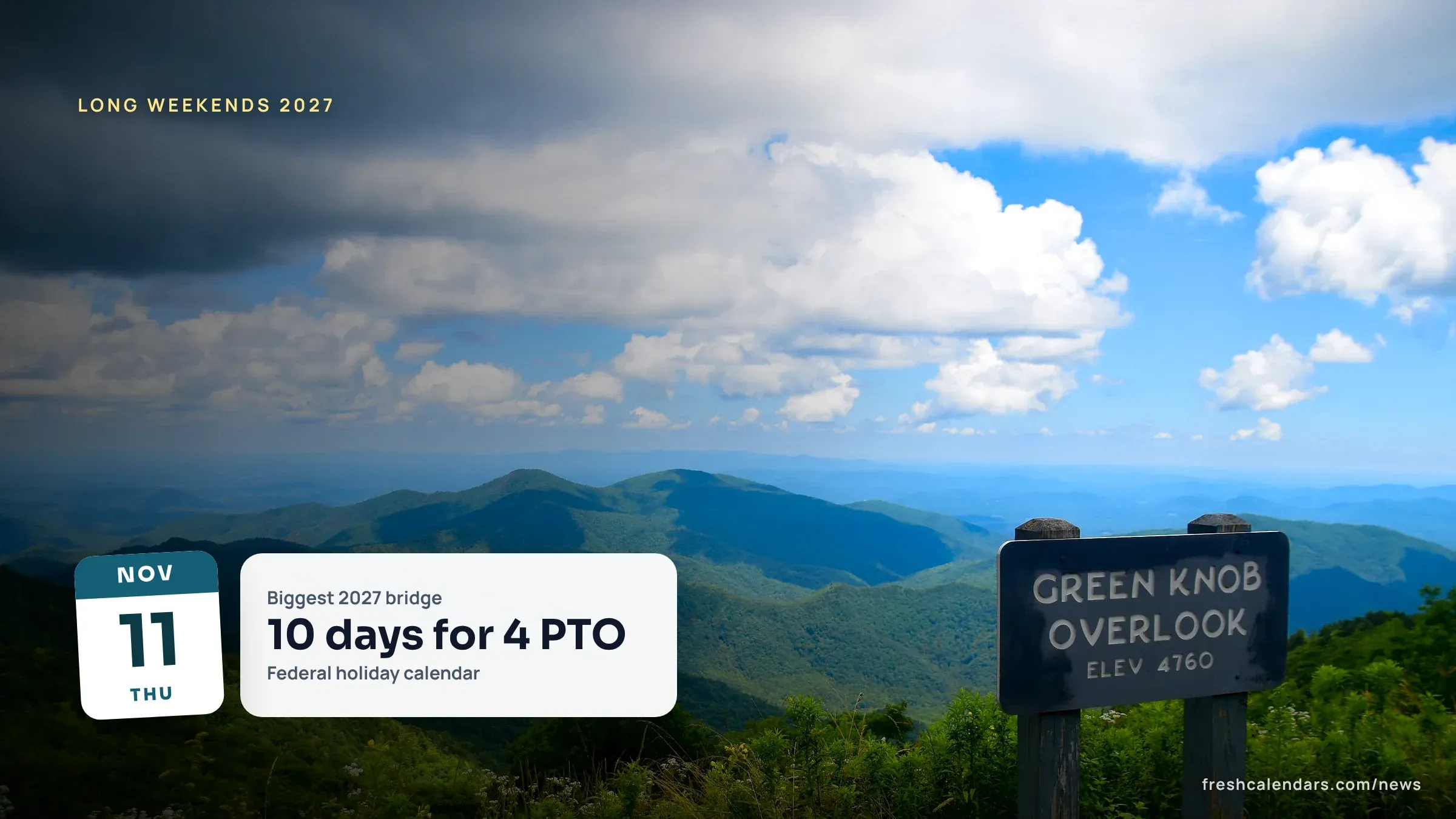 Green Knob Overlook on the Blue Ridge Parkway in North Carolina, a scenic getaway for long weekends 2027
