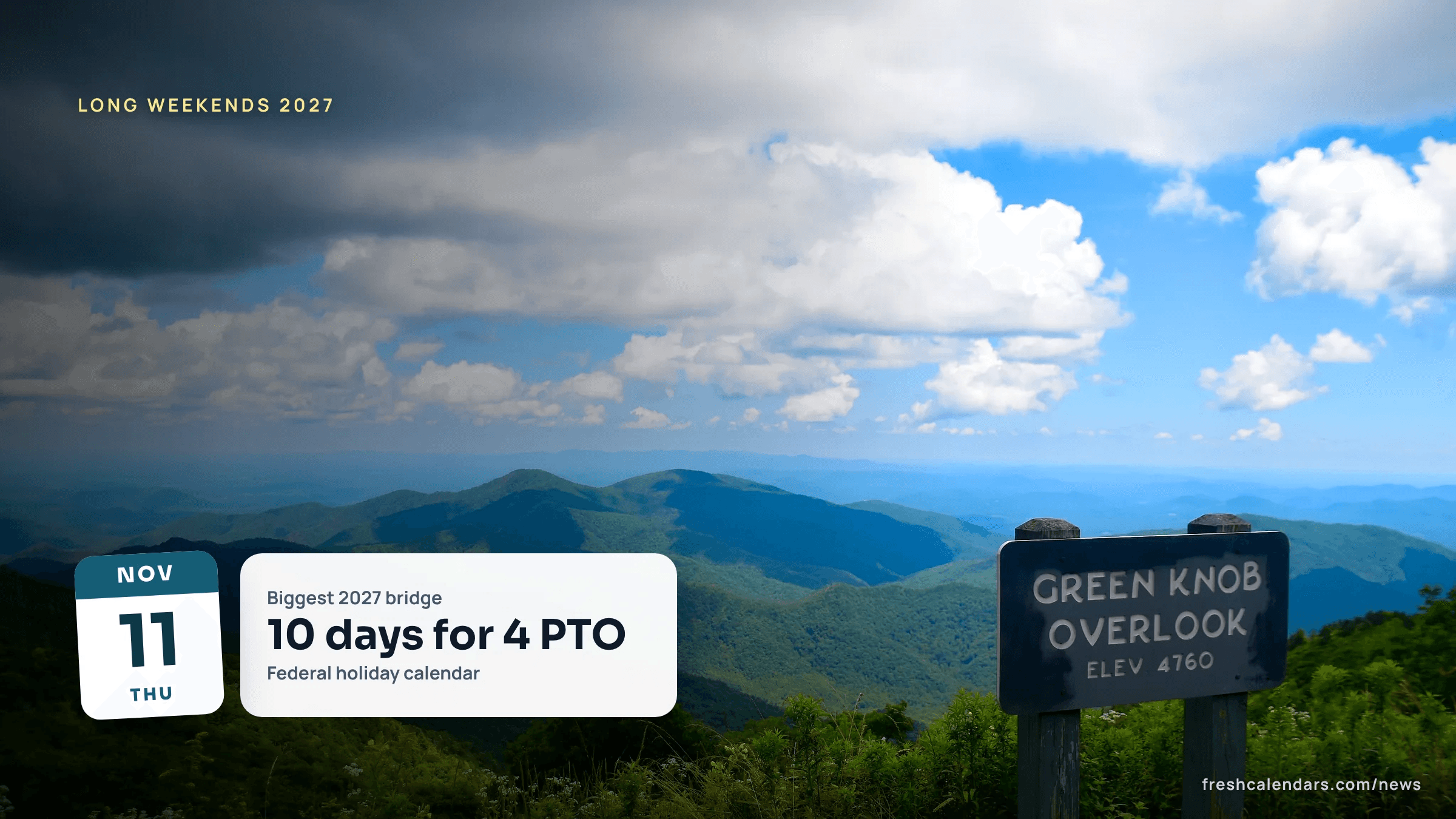 Green Knob Overlook on the Blue Ridge Parkway in North Carolina, a scenic getaway for long weekends 2027