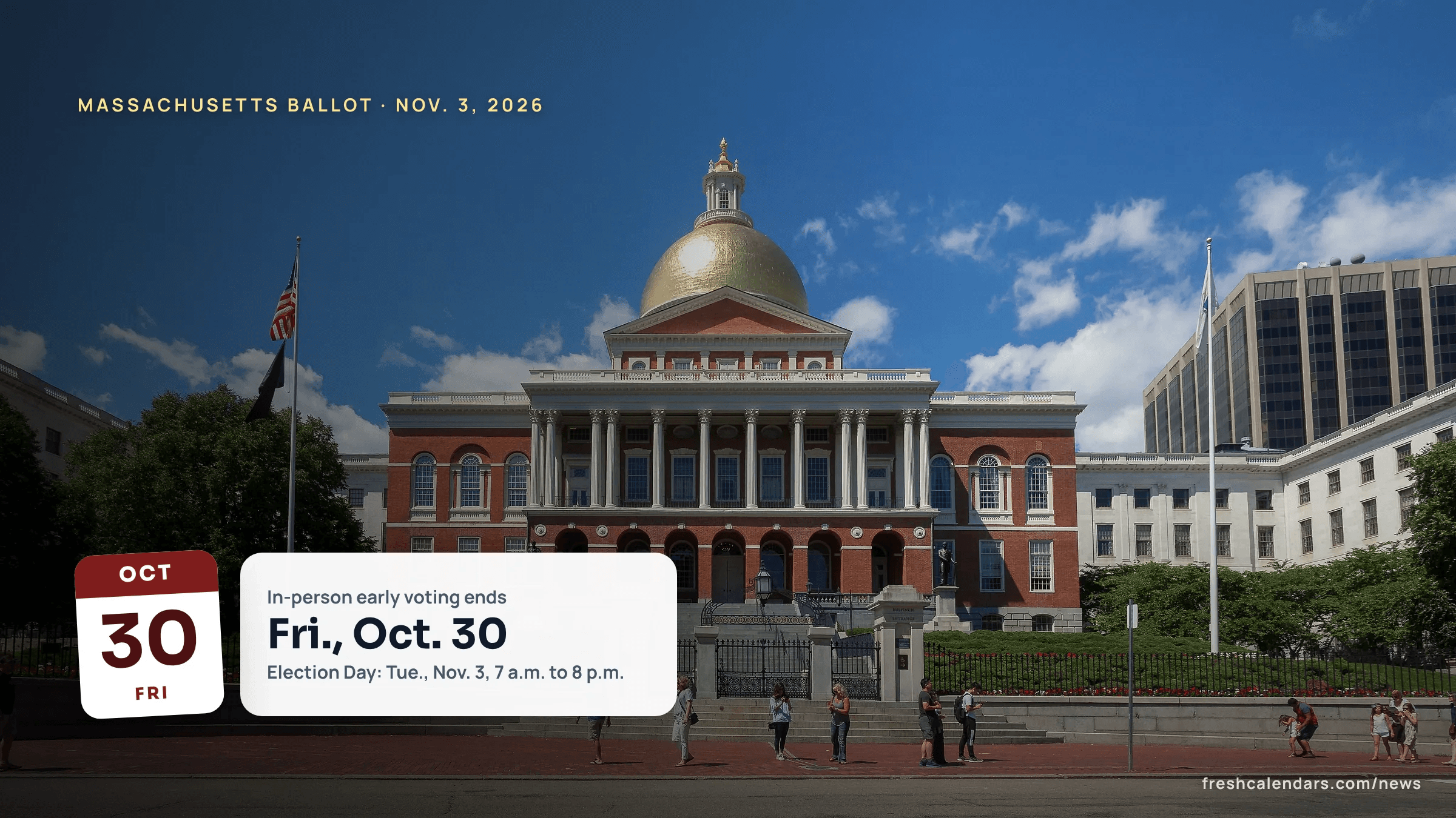 Massachusetts State House in Boston with its gold dome, for the Massachusetts ballot questions 2026