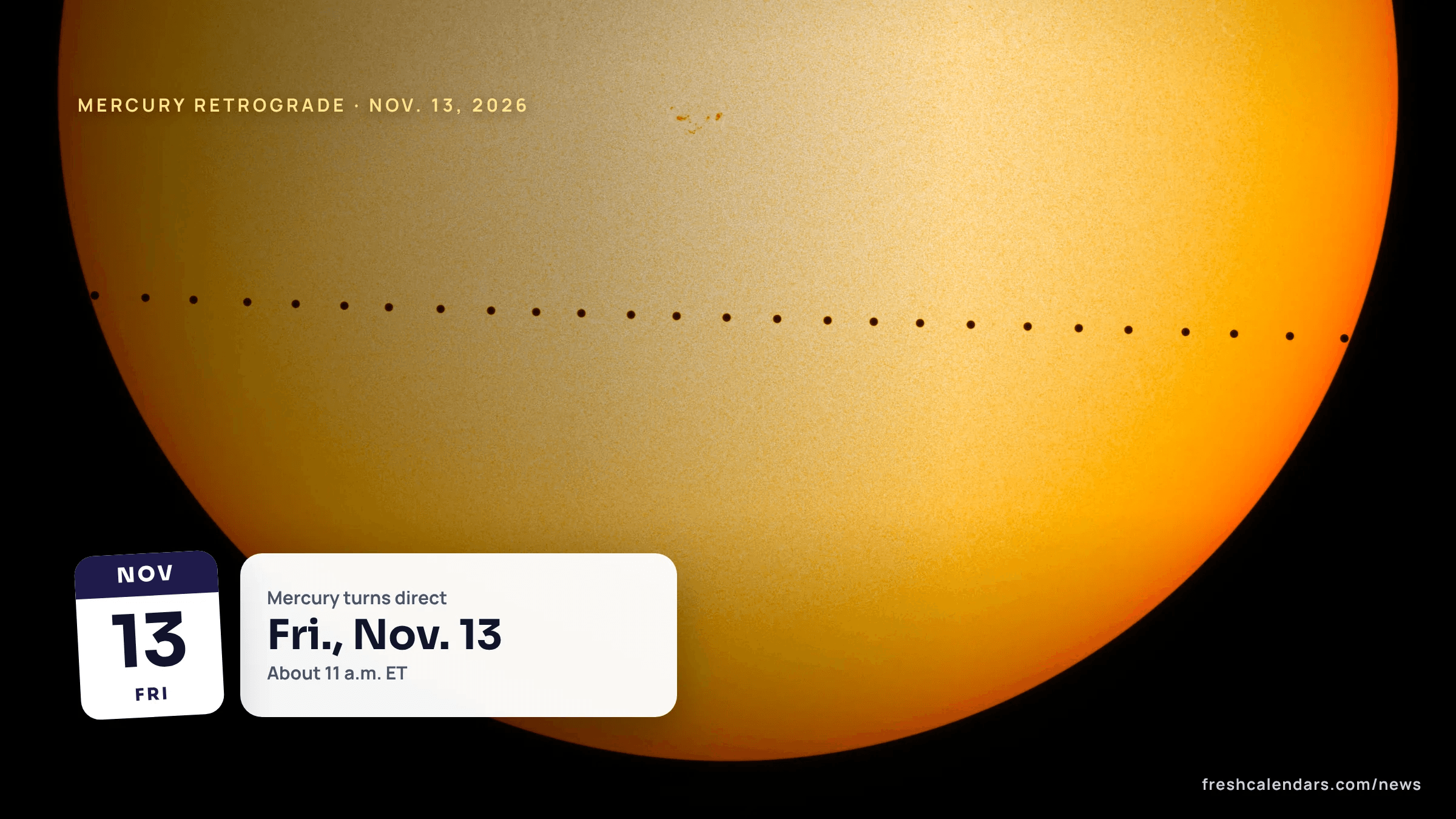 Mercury retrograde 2026: a composite showing the path of Mercury's dark disk across the Sun in the 2016 transit, a file photo