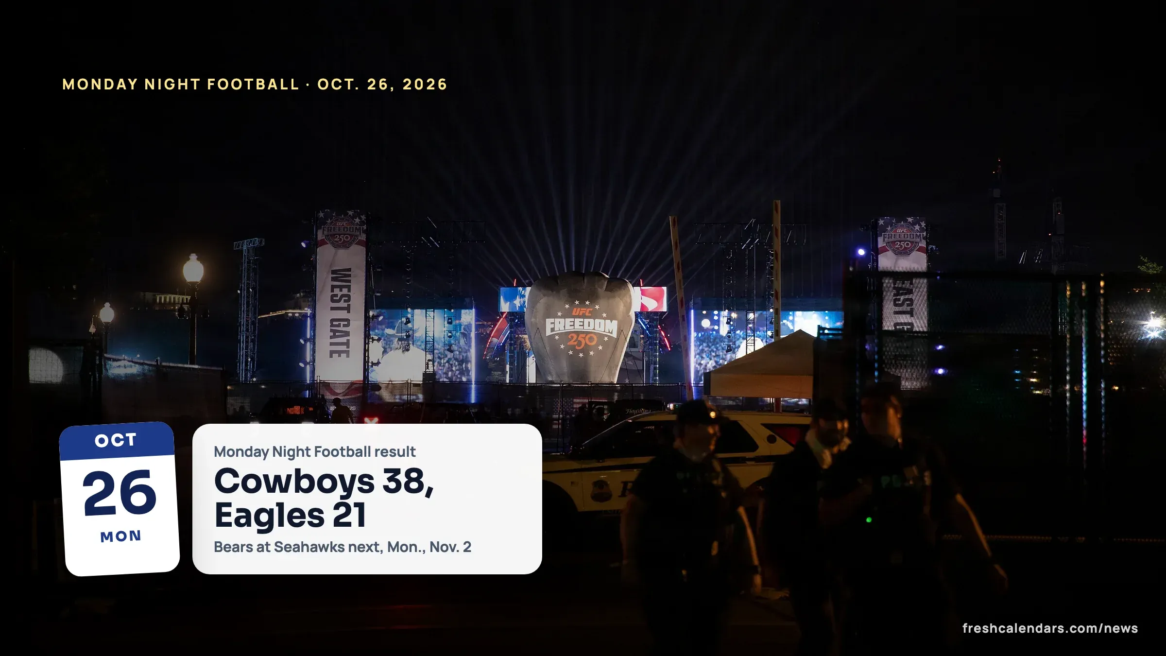 Monday Night Football: the field and stands of Lincoln Financial Field in Philadelphia, where the Cowboys beat the Eagles on Oct. 26, 2026