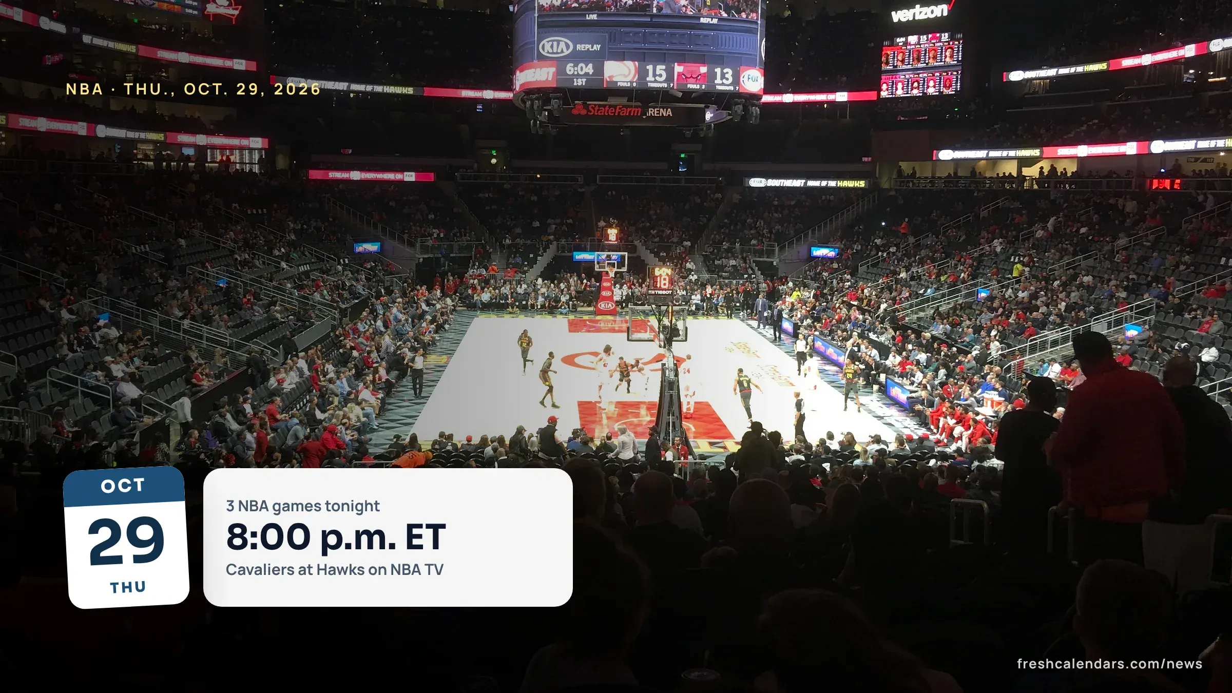 NBA Games Today: Thursday, Oct. 29, 2026 Schedule, Tip-Off Times and TV Fans in the stands at State Farm Arena in Atlanta during a Hawks home game, where one of the NBA games today tips off on Oct. 29, 2026