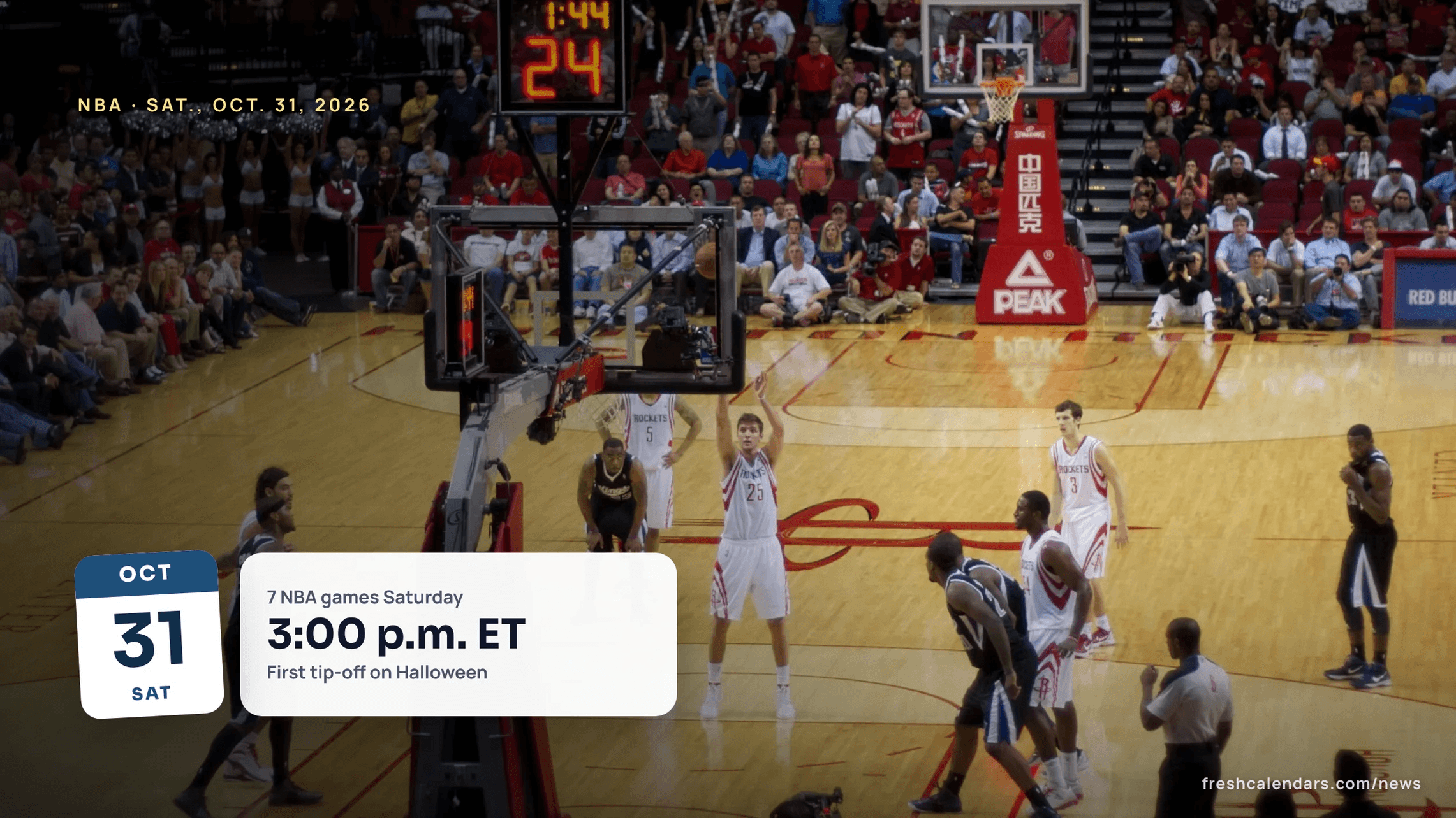 Houston Rockets player shooting a free throw at a home game, for the NBA games today on Oct. 31, 2026