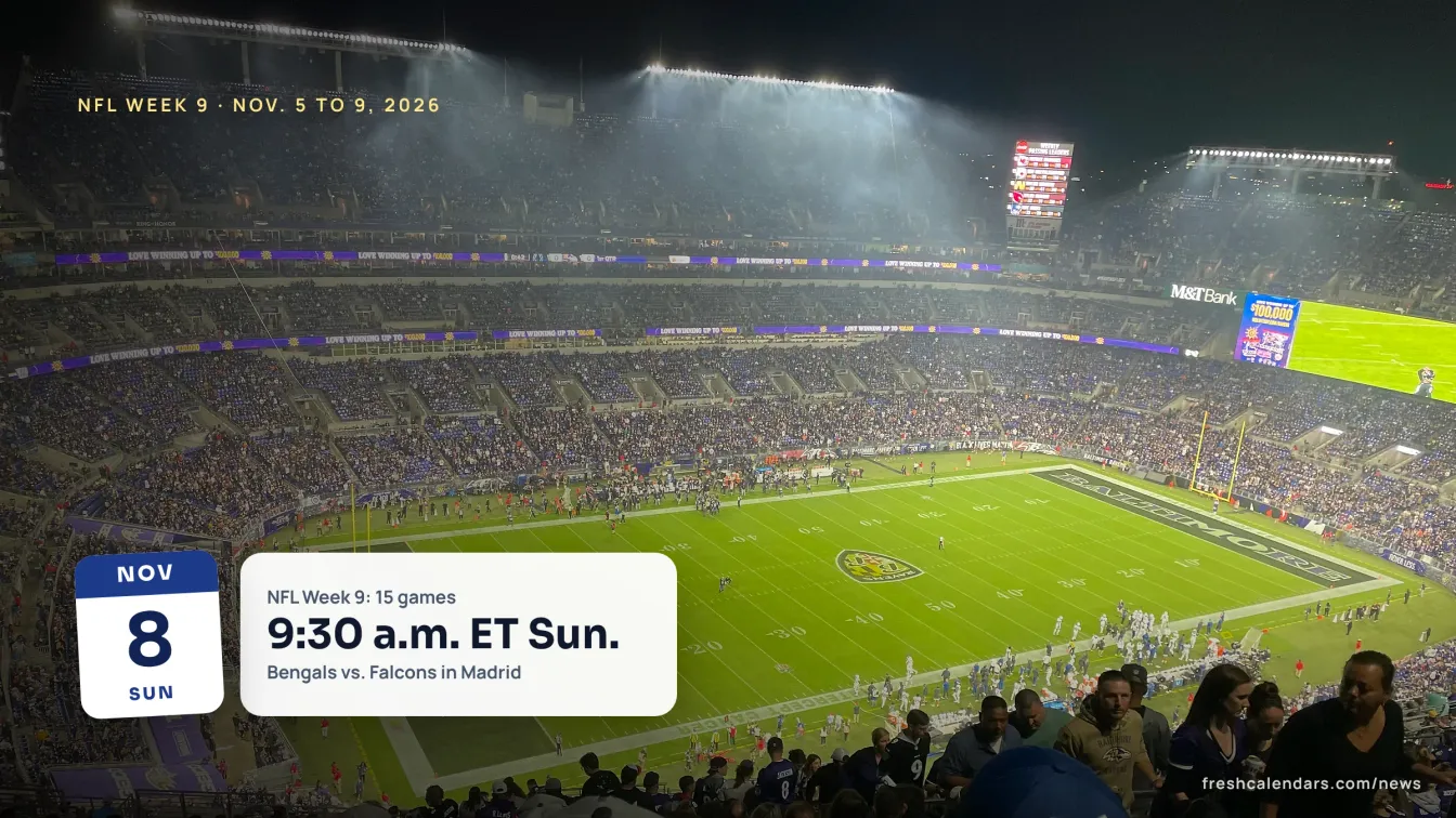 NFL Week 9 Schedule 2026: Times and Pick'em Sheet