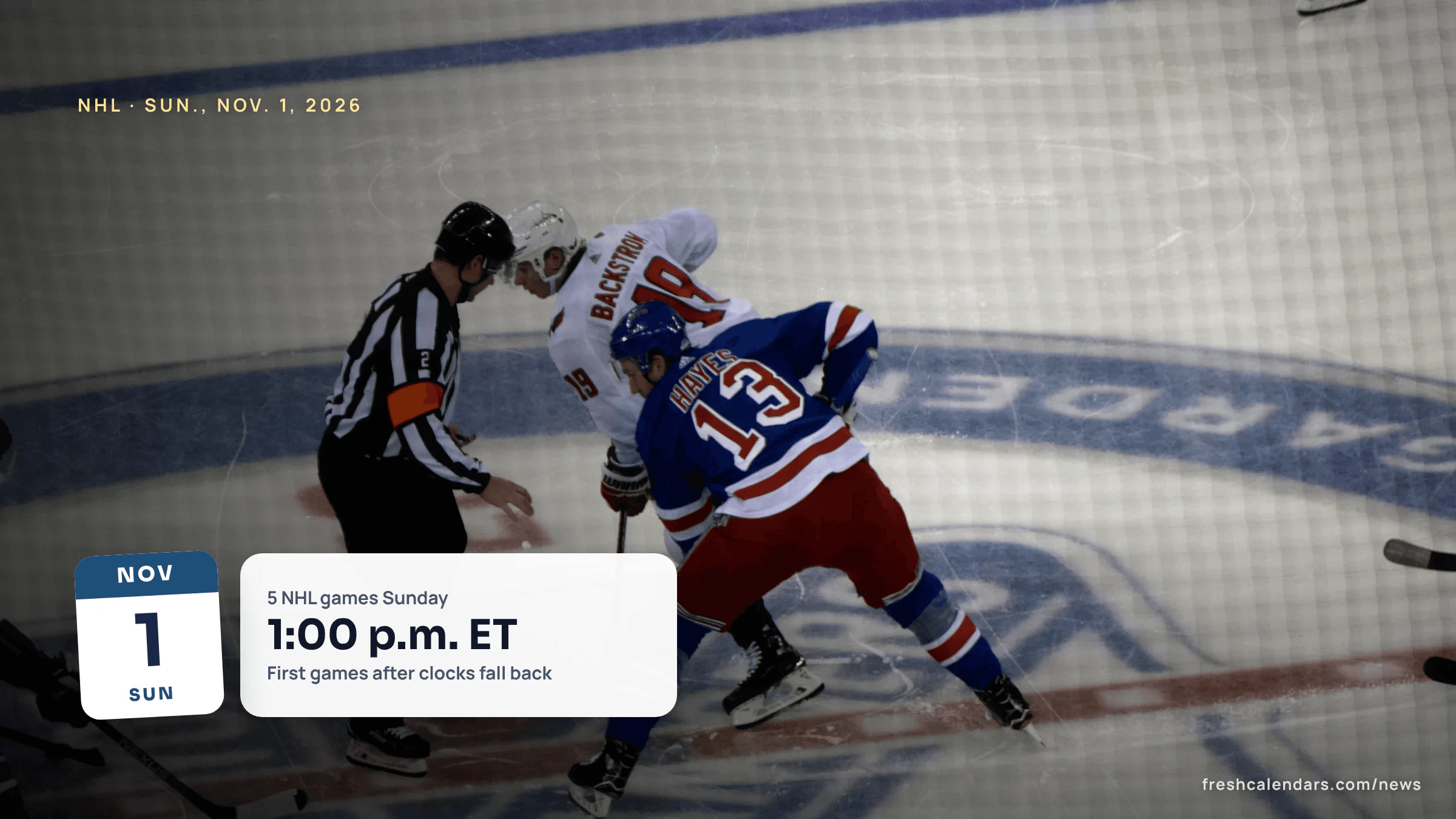 New York Rangers playing the Washington Capitals, a file photo for the NHL games today on Nov. 1, 2026