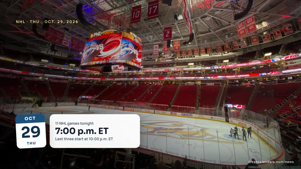 freshcalendars.com - Jordan Bennett - NHL Games Today, Oct. 29, 2026: All 11 Games and TV