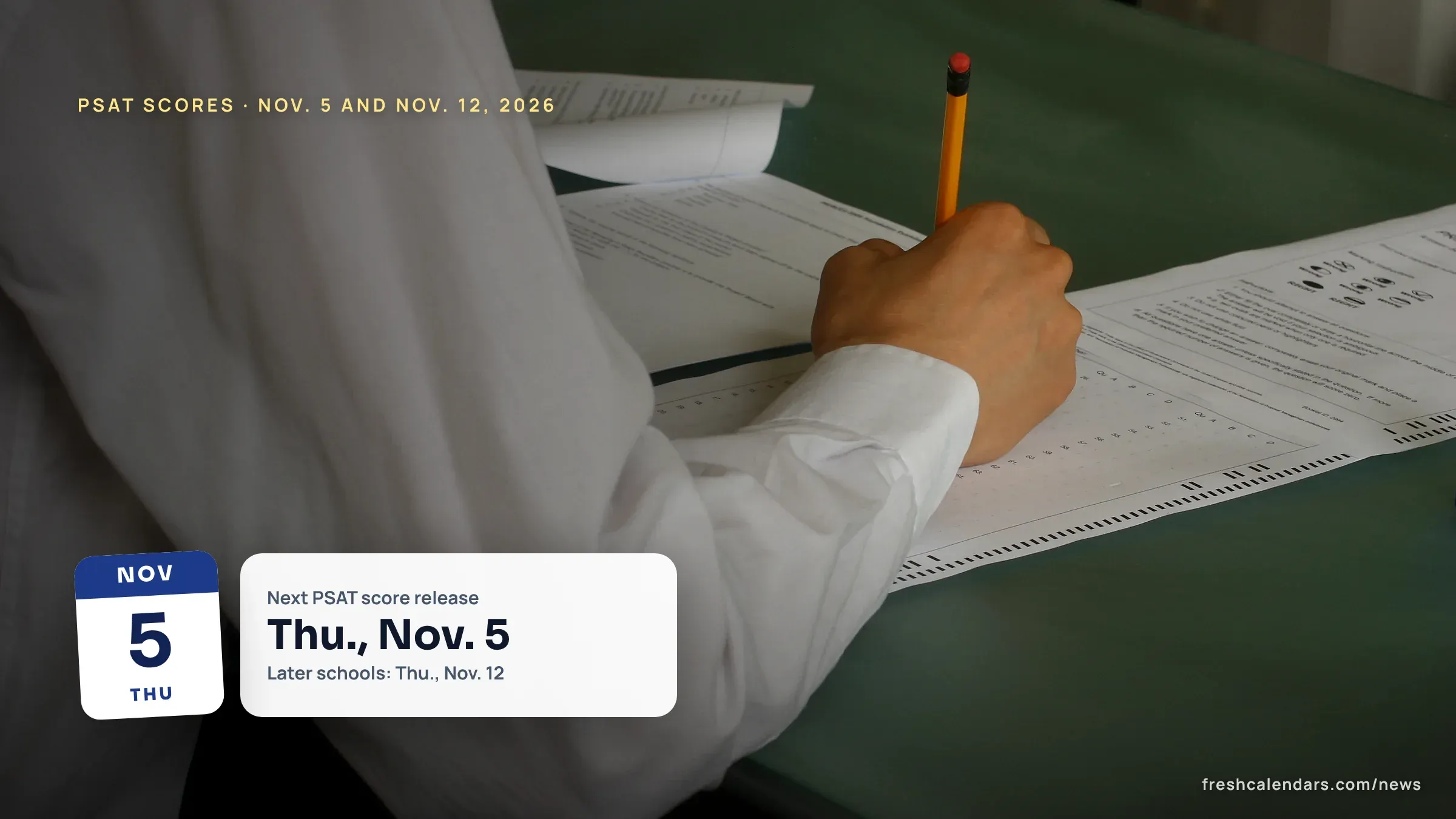 PSAT Scores Release Date 2026: Students Get Scores Oct. 22, Nov. 5 or Nov. 12 A student's hand holds a pencil over a multiple-choice test sheet