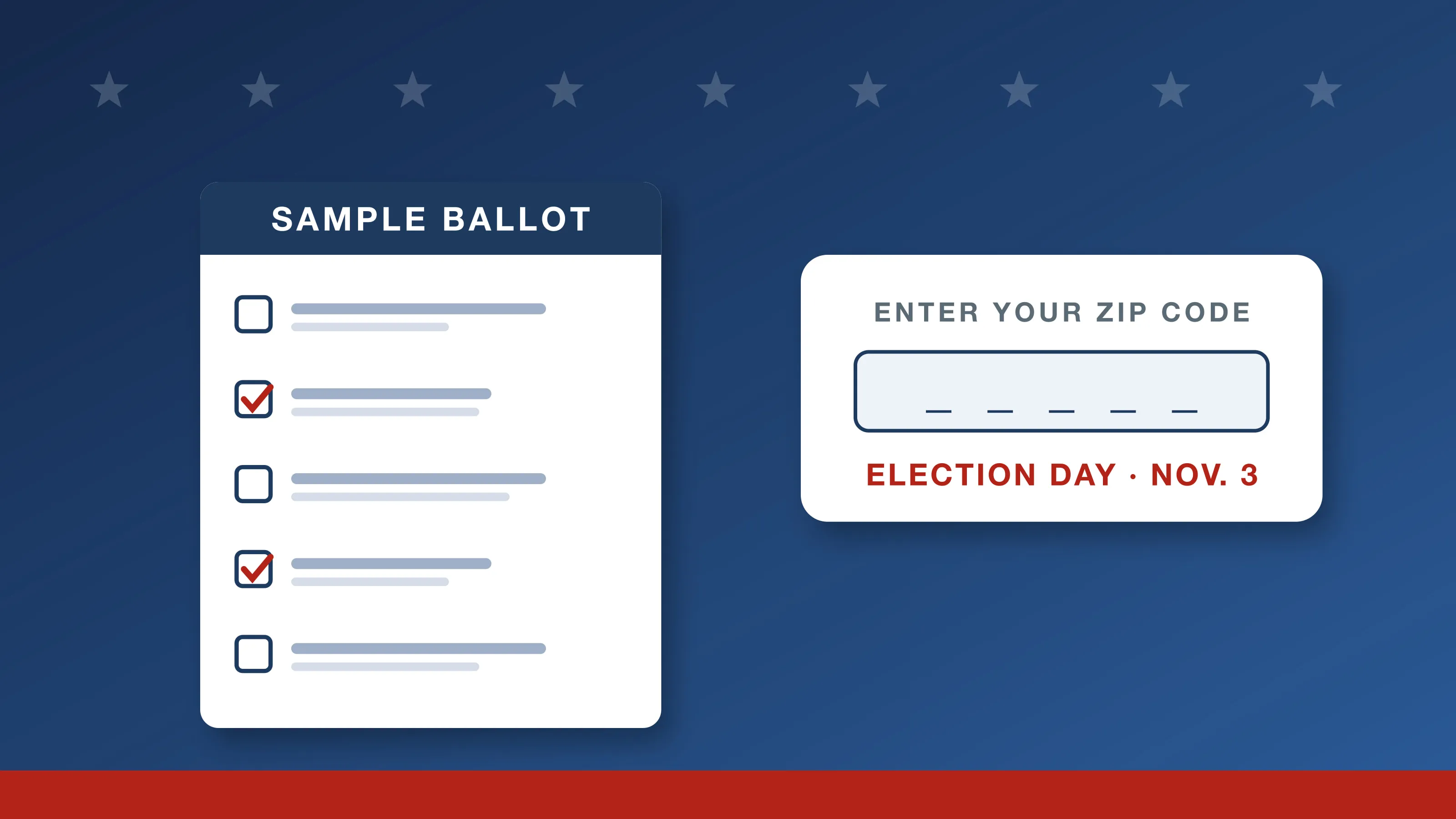 Sample Ballot by ZIP Code: How to See Your Nov. 3, 2026 Ballot, Plus a Texas Guide as Early Voting Opens Sample ballot by ZIP code: a sample ballot with checked boxes next to a card reading Enter your ZIP code, Election Day Nov. 3
