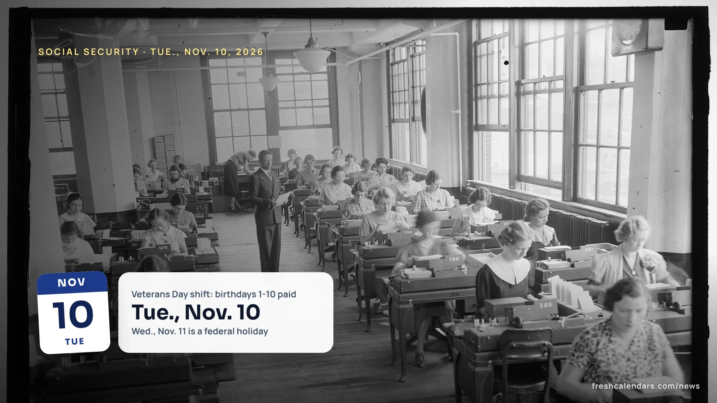 Social Security Payment Schedule November 2026: Nov. 10 Payment Moves Up for Veterans Day Clerks at rows of desks in a Social Security records office in Baltimore, for the Social Security payment schedule November 2026