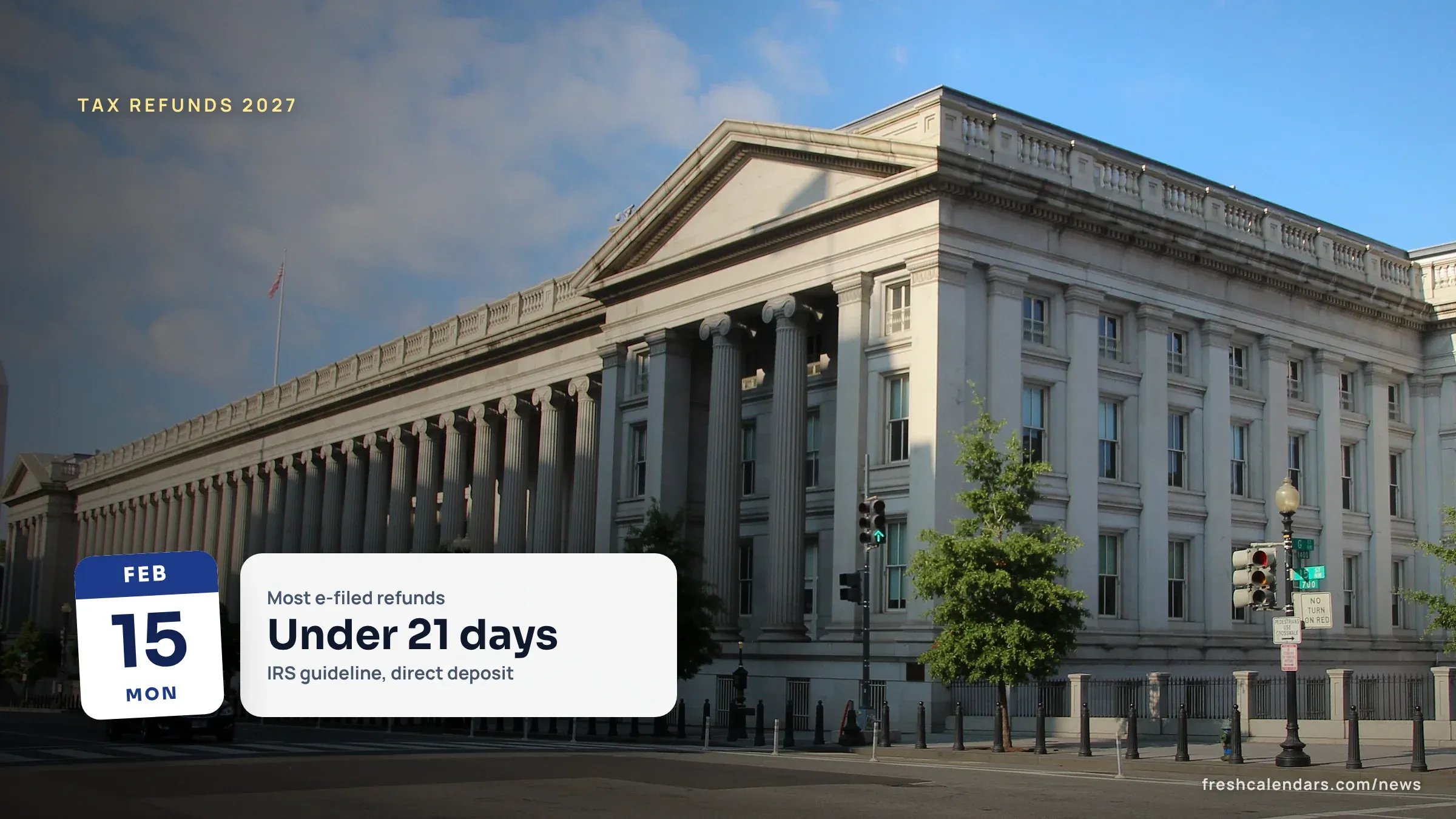 Tax Refund Schedule 2027: When to Expect Your Refund, From E-File to Deposit The U.S. Treasury Building in Washington, D.C., for a tax refund schedule 2027 story