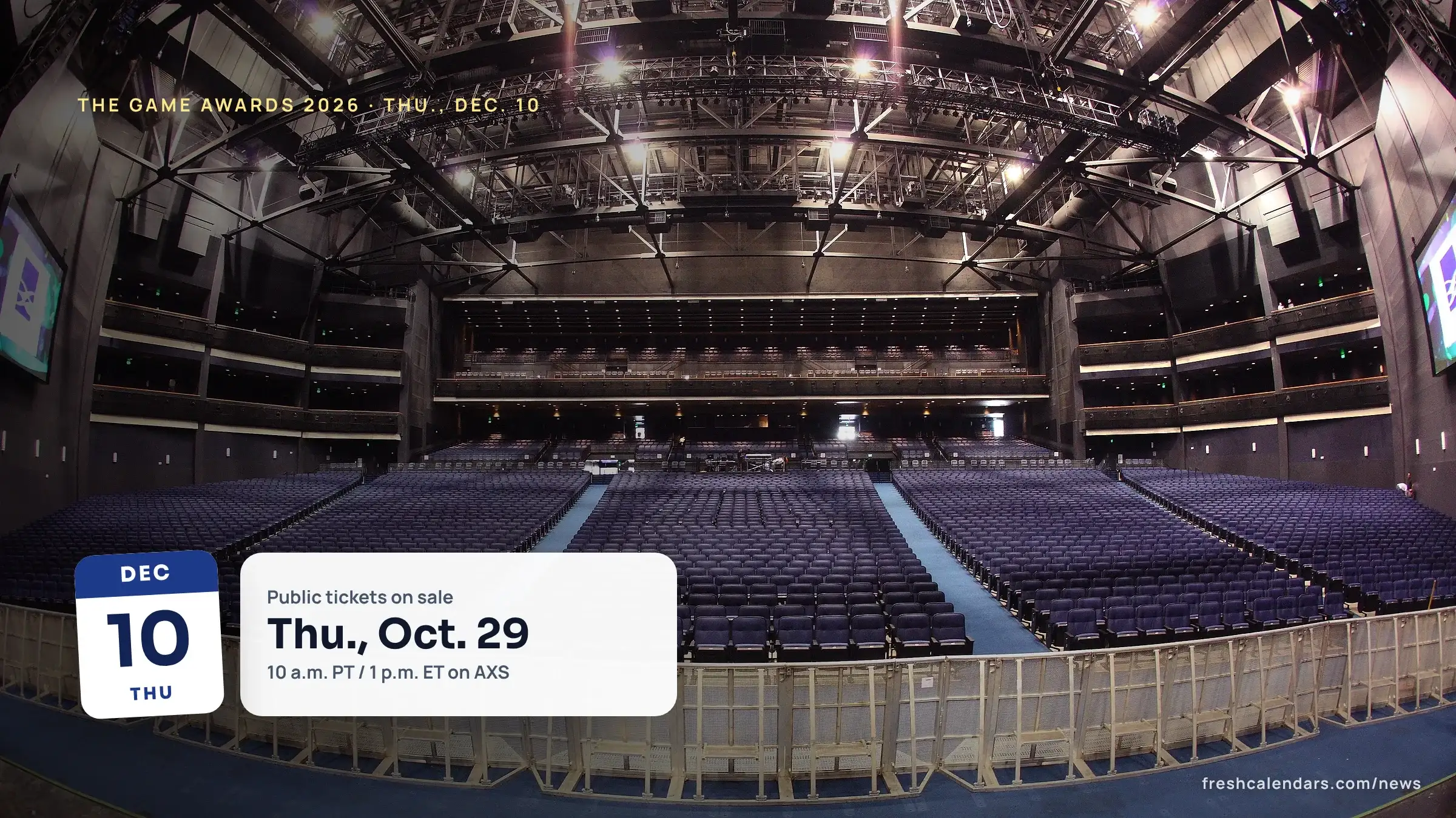 File photo of the Peacock Theater auditorium in Los Angeles, where The Game Awards 2026 is on Thursday, Dec. 10