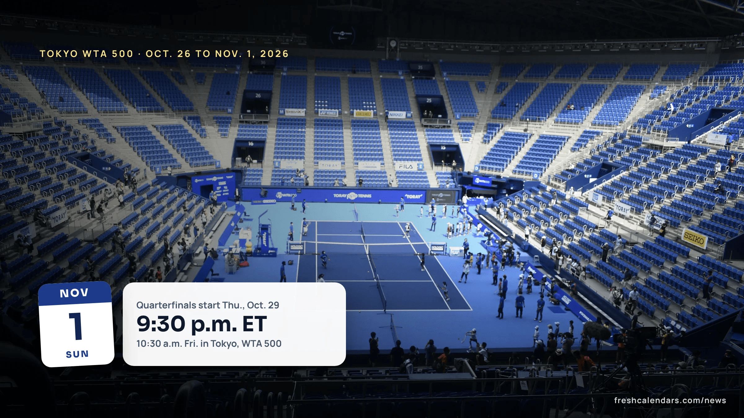 Center Court at Ariake Coliseum in Tokyo set up for the Toray Pan Pacific Open