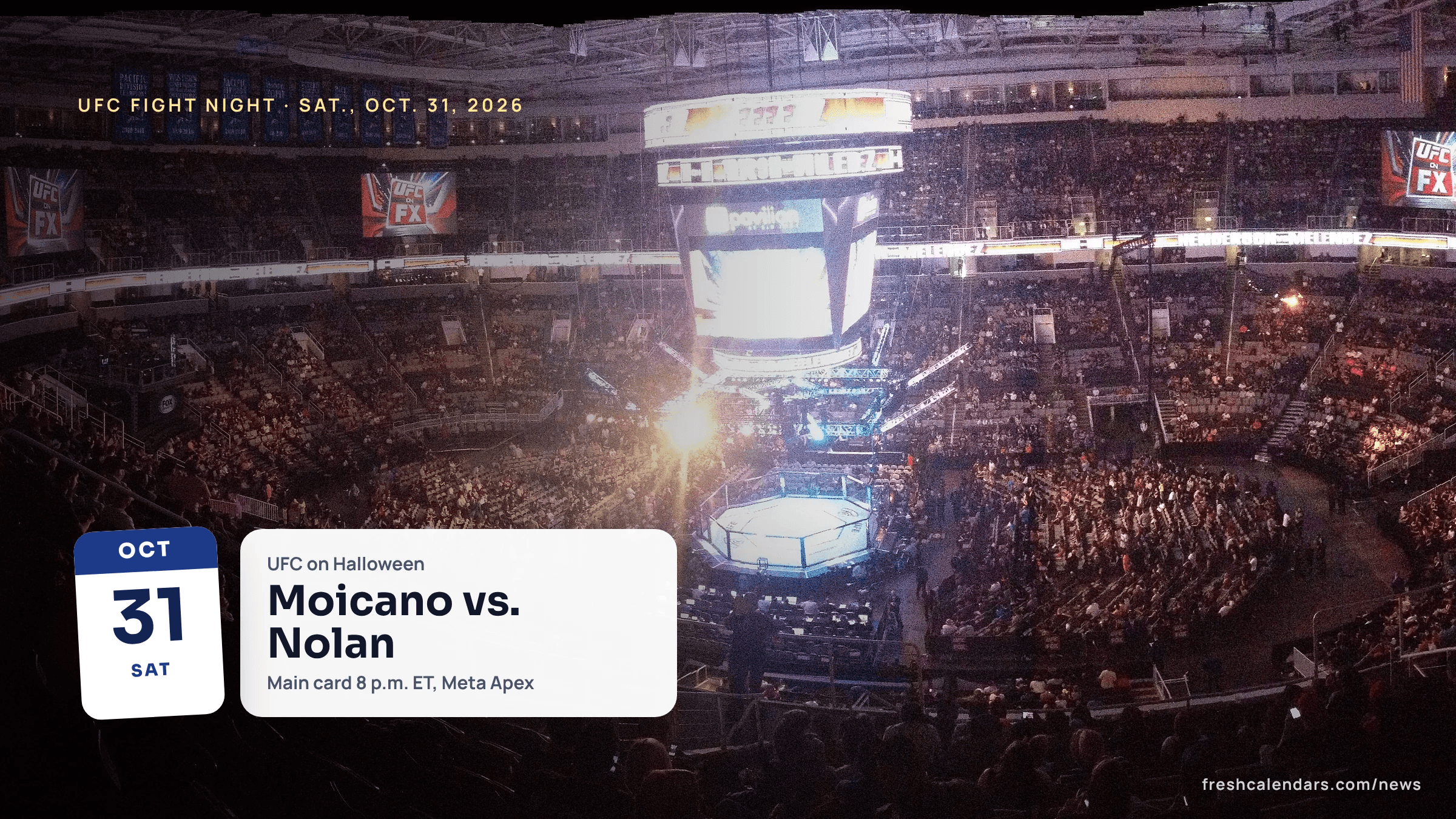 UFC this weekend: a packed arena around a lit octagon during a past UFC event