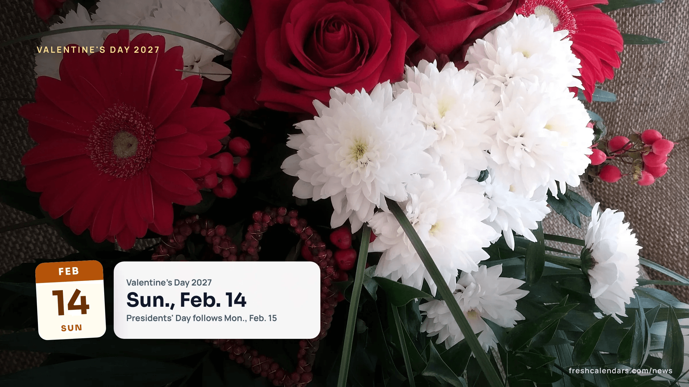 Red roses bouquet for Valentine's Day 2027, which falls on Sunday, Feb. 14