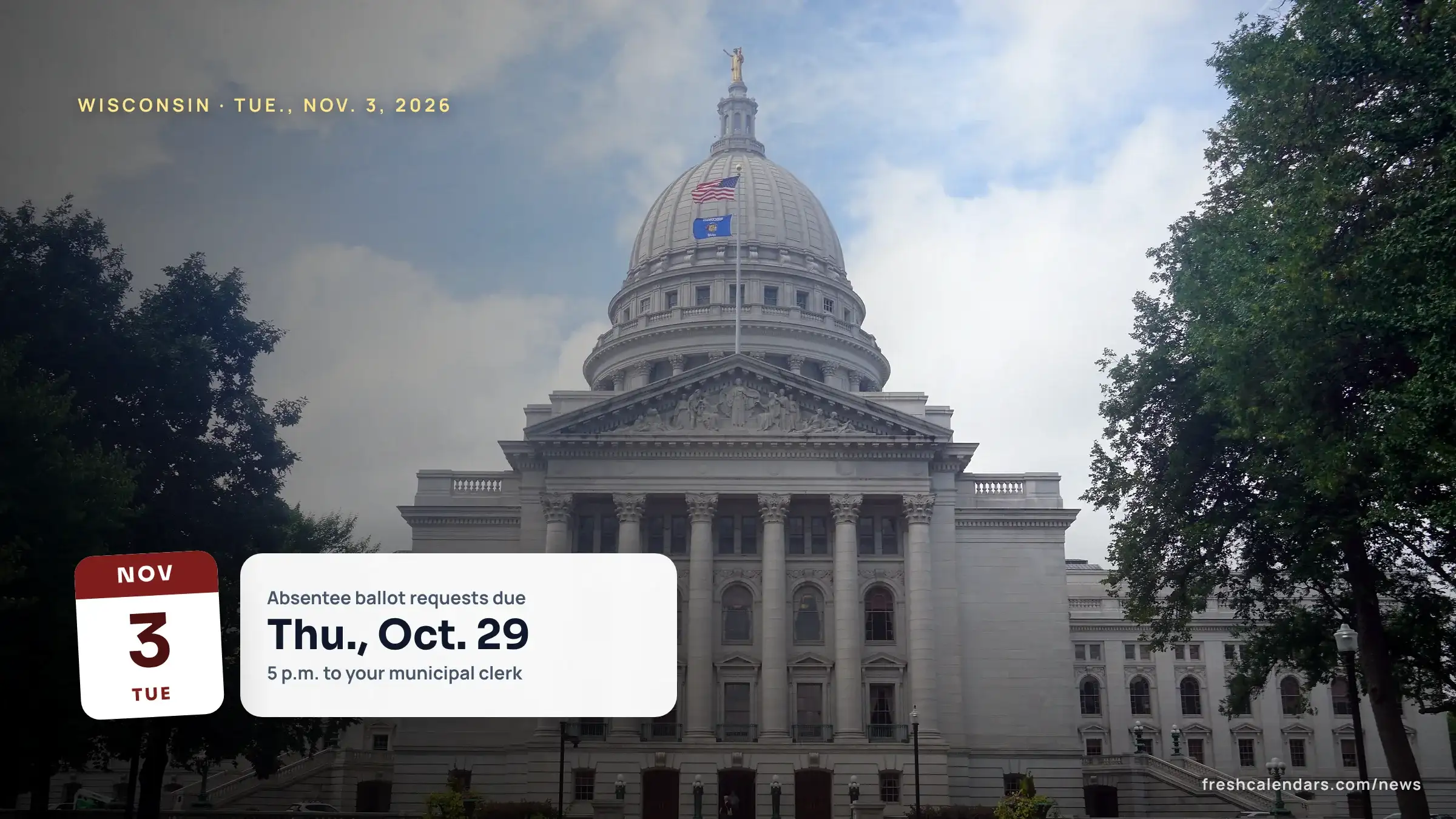 Wisconsin ballot 2026: the Wisconsin State Capitol dome in Madison under a partly cloudy sky