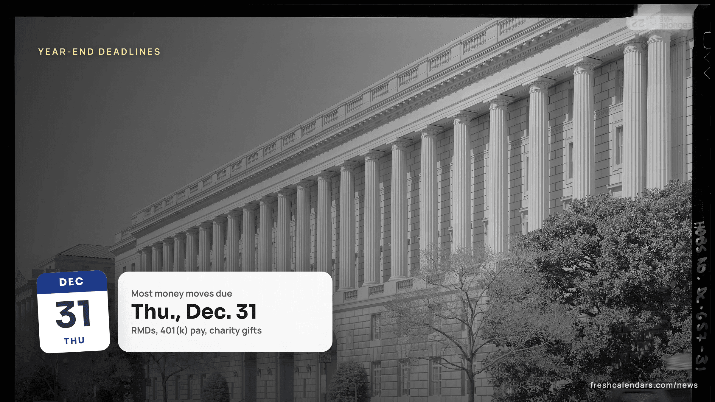 Internal Revenue Service headquarters building in Washington, D.C., for year end deadlines 2026