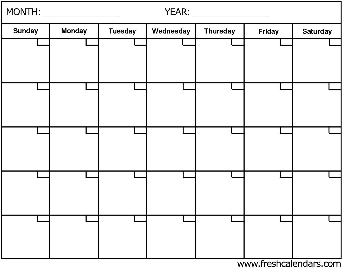 Templates of Blank Calendar with Month and Year