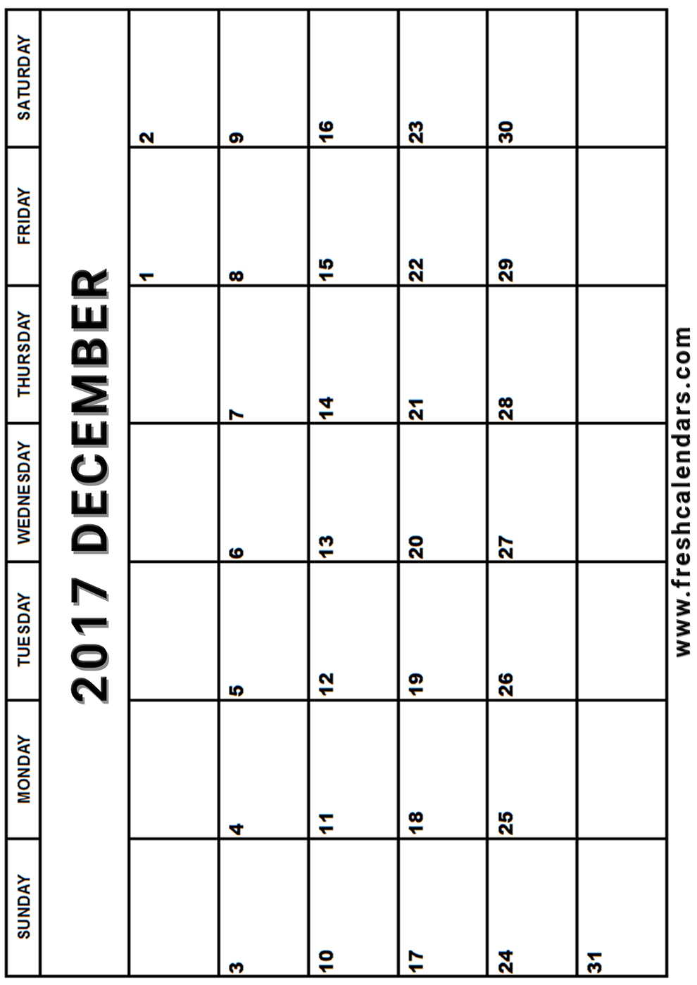 Vertical 2017 December Calendar