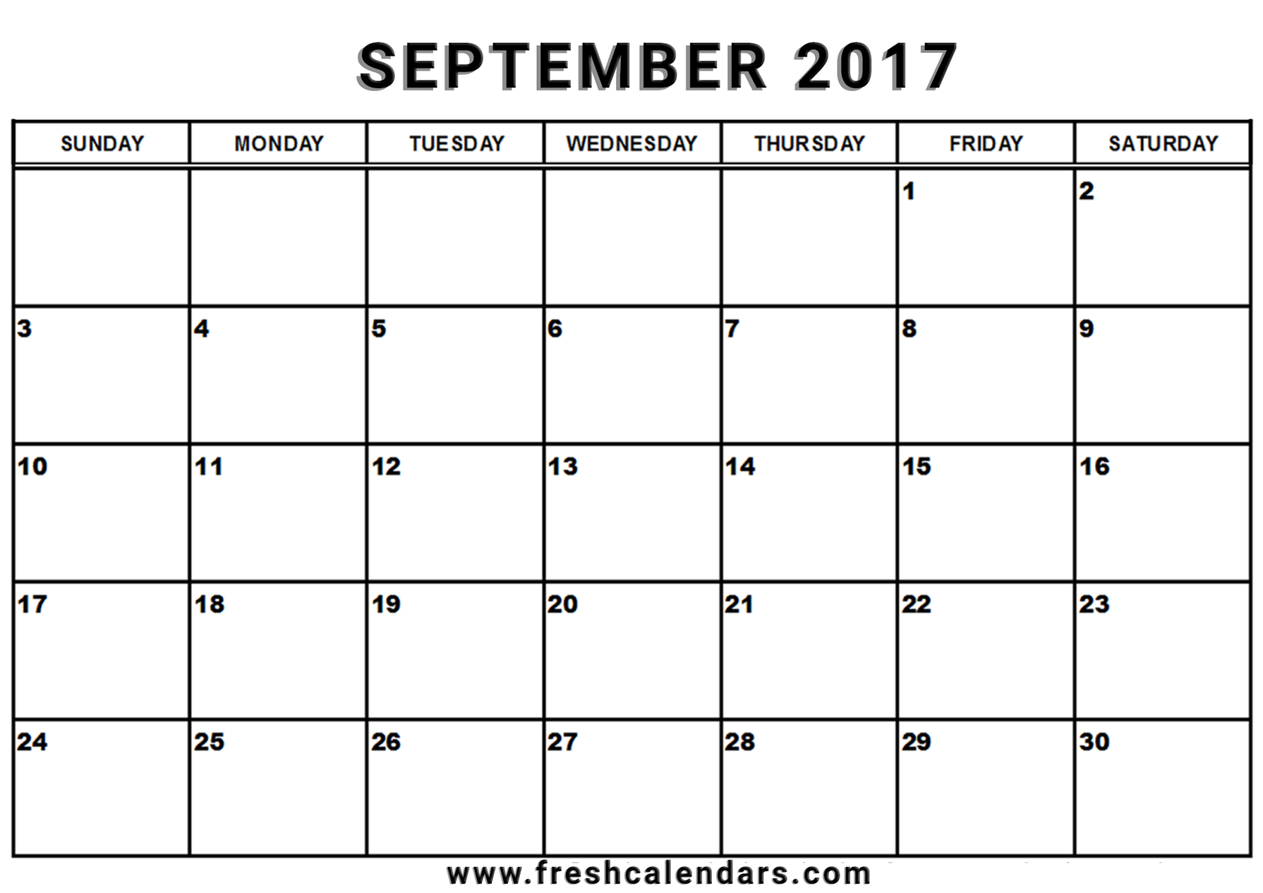 2017 September Calendar With Days Free Printable Download
