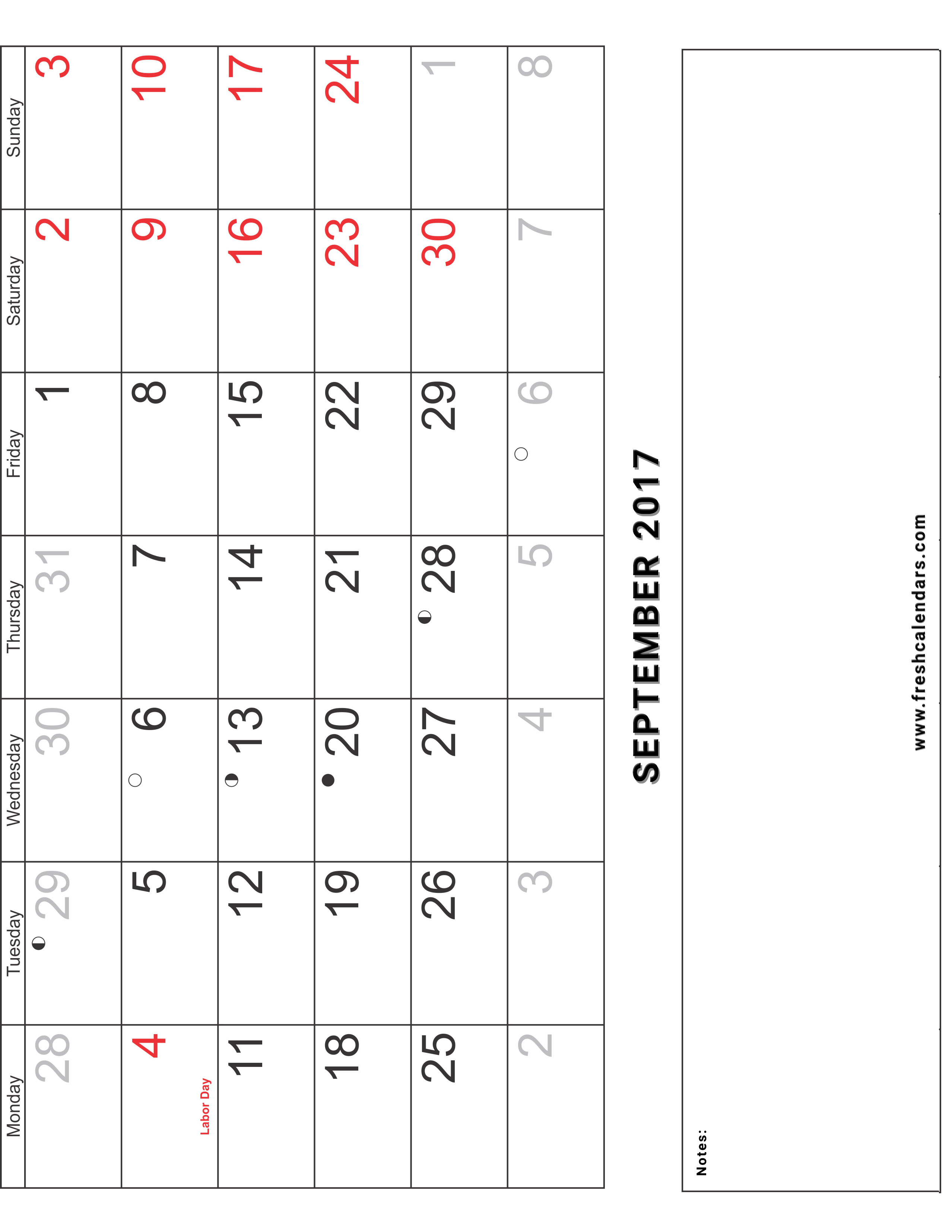 Vertical 2017 September Calendar With Holidays Daylight Savings and Notes