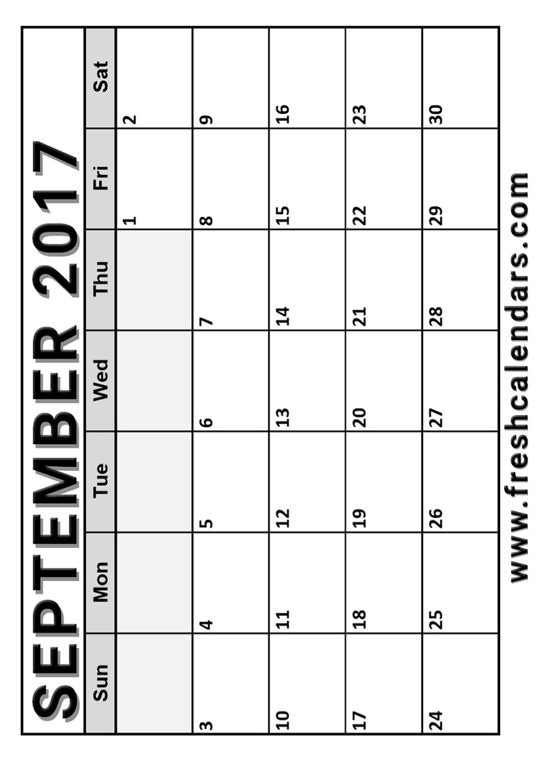 Vertical September 2017 Calendar Free Printable Format HD