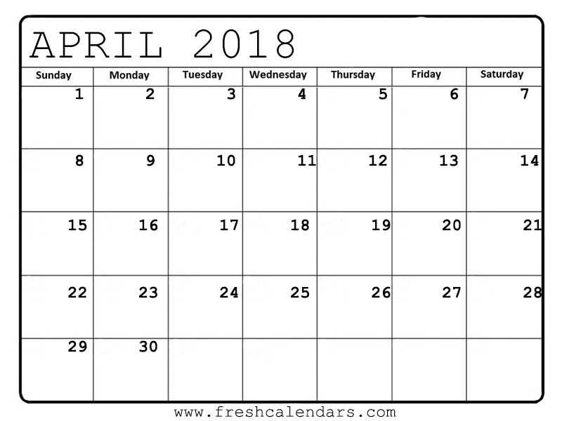 Free April Printable 2018 Calendar
