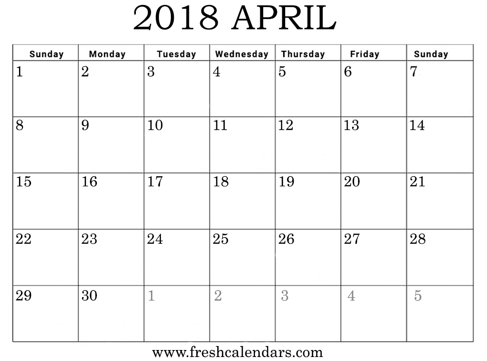 HD April 2018 Printable Calendar