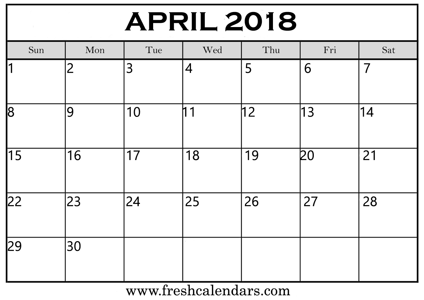 Printable Calendar of April 2018