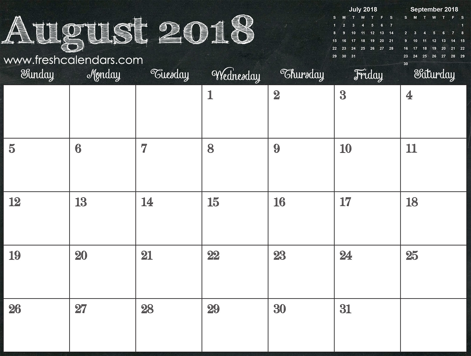 August 2018 Calendar Online Free Templates