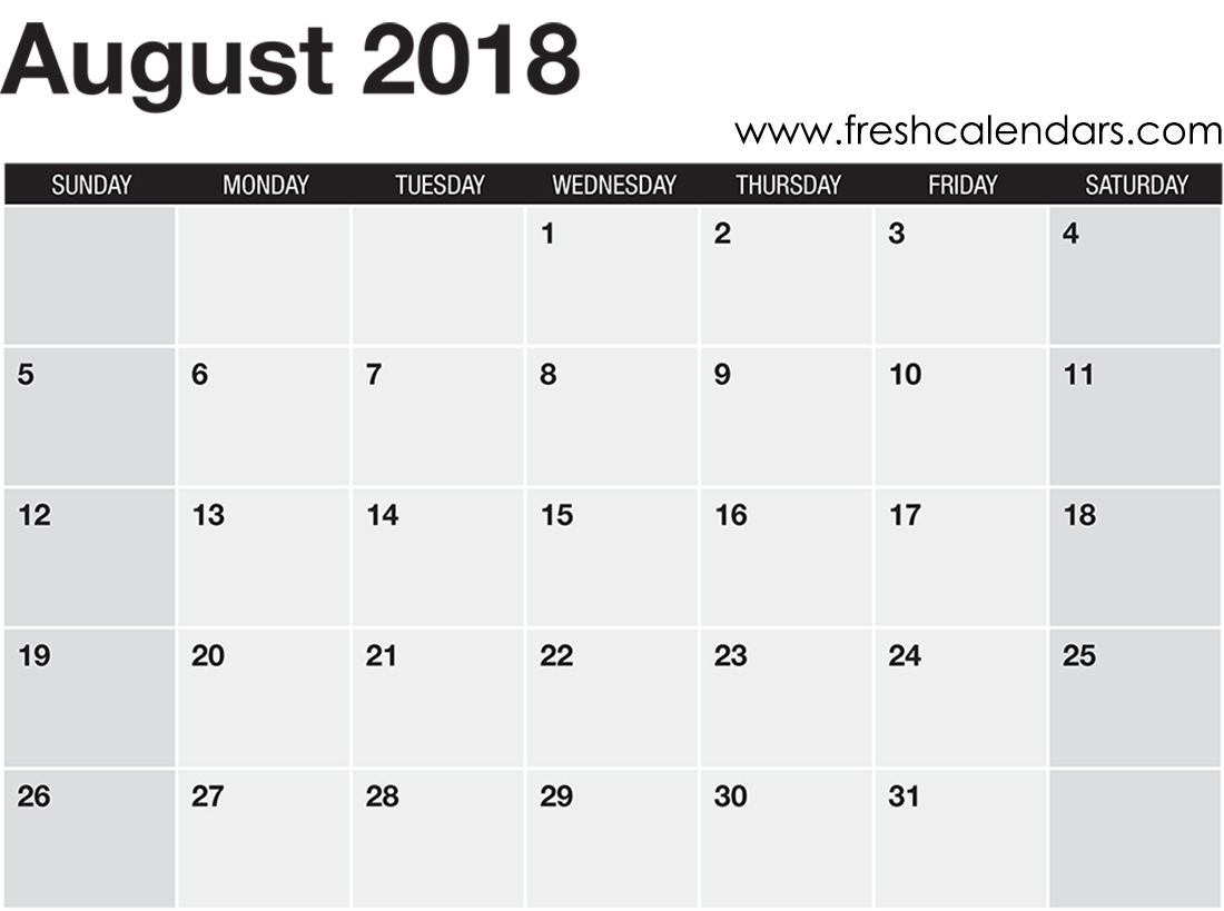 August 2018 Calendar Professional