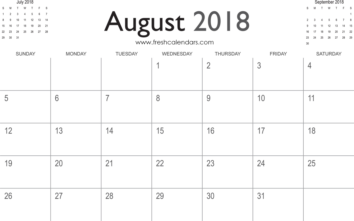 August Calendar 2018 2 Months