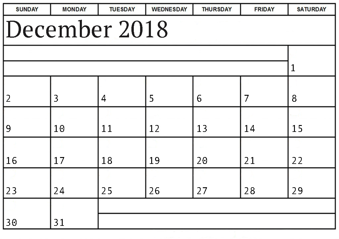basic december 2018 calendar
