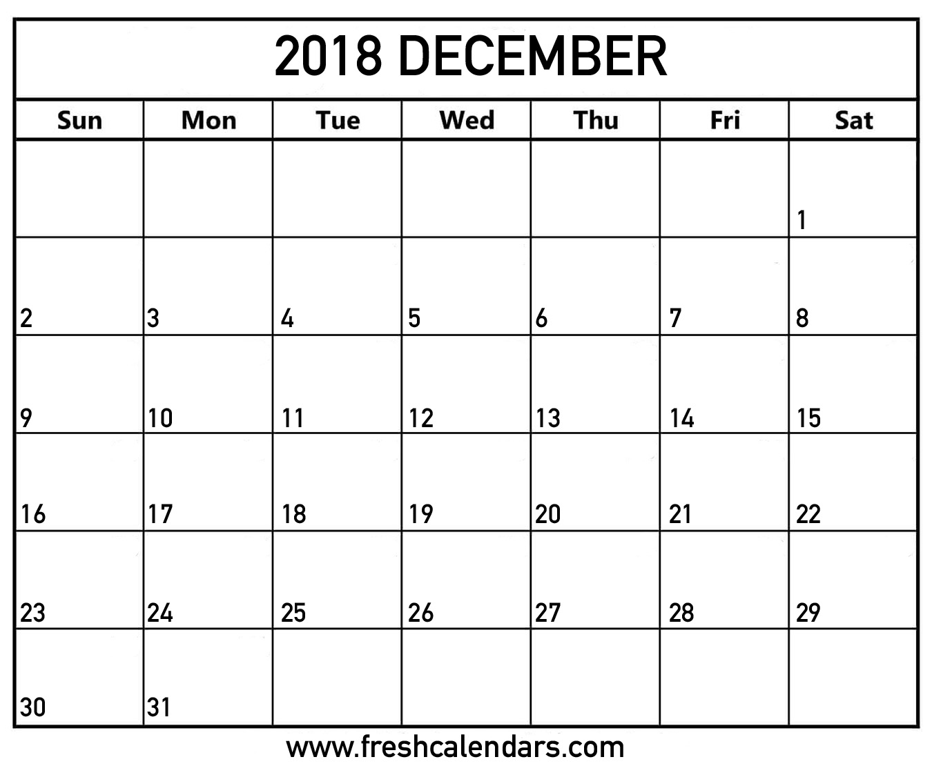 december 2018 calendar printable