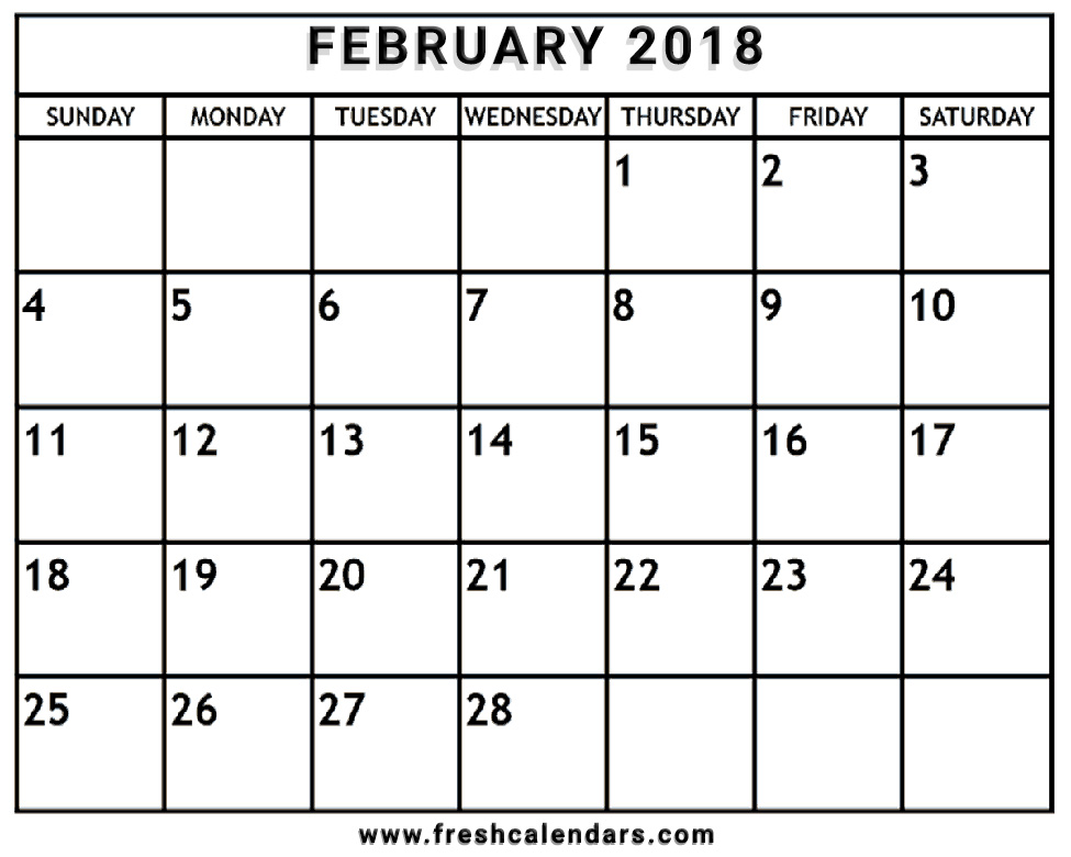 February 2018 Calendar Printable Word Pdf Format