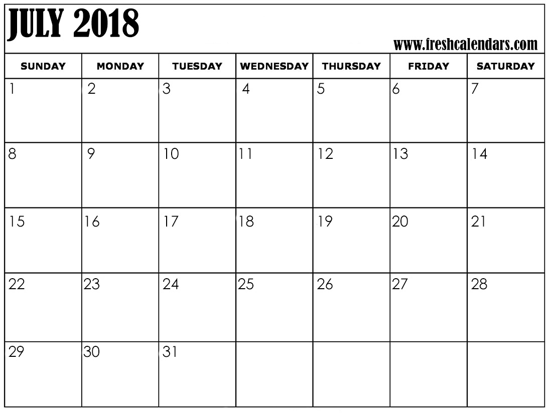 Bold July 2018 calendar