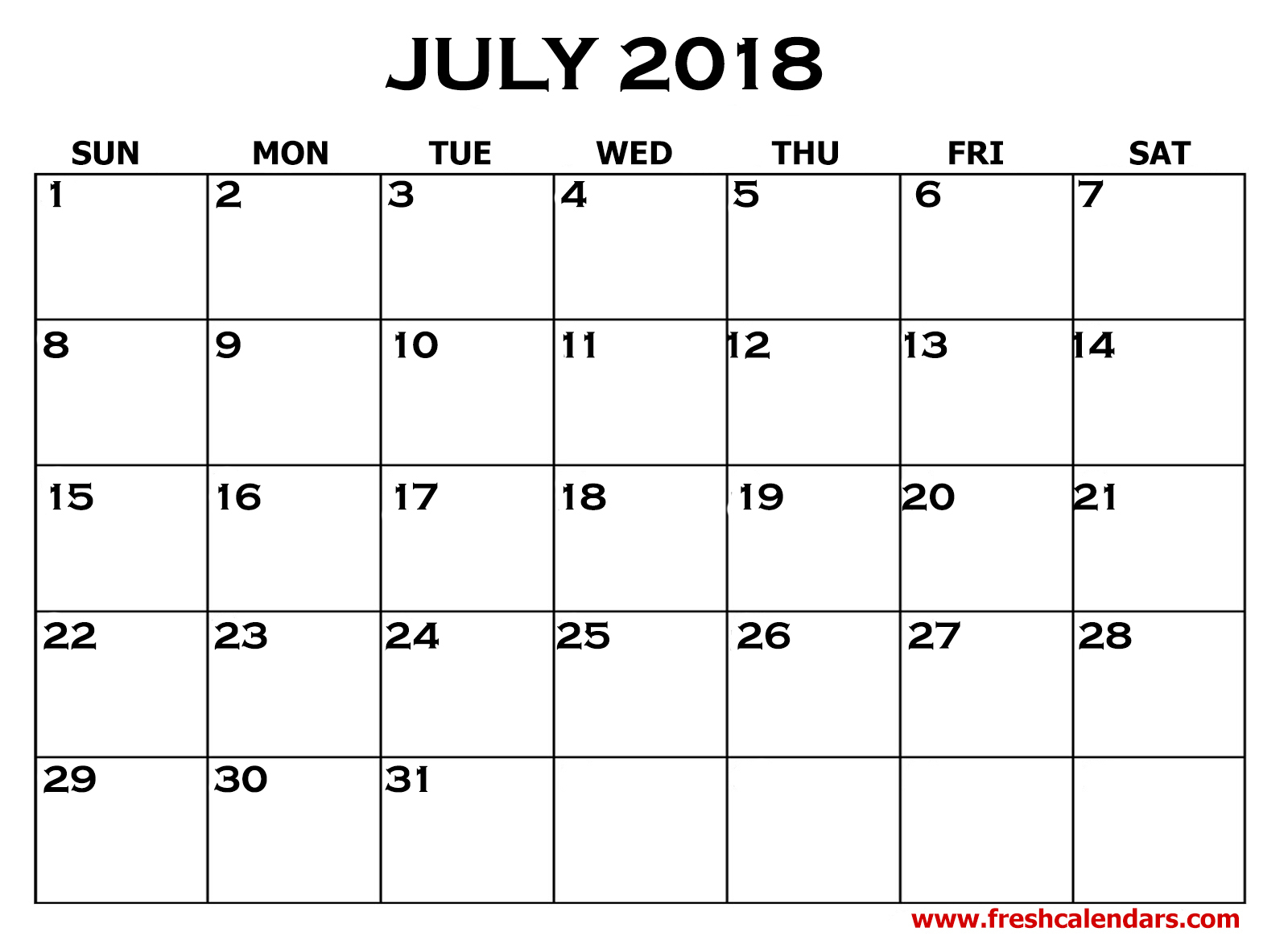 July 2018 Calendars
