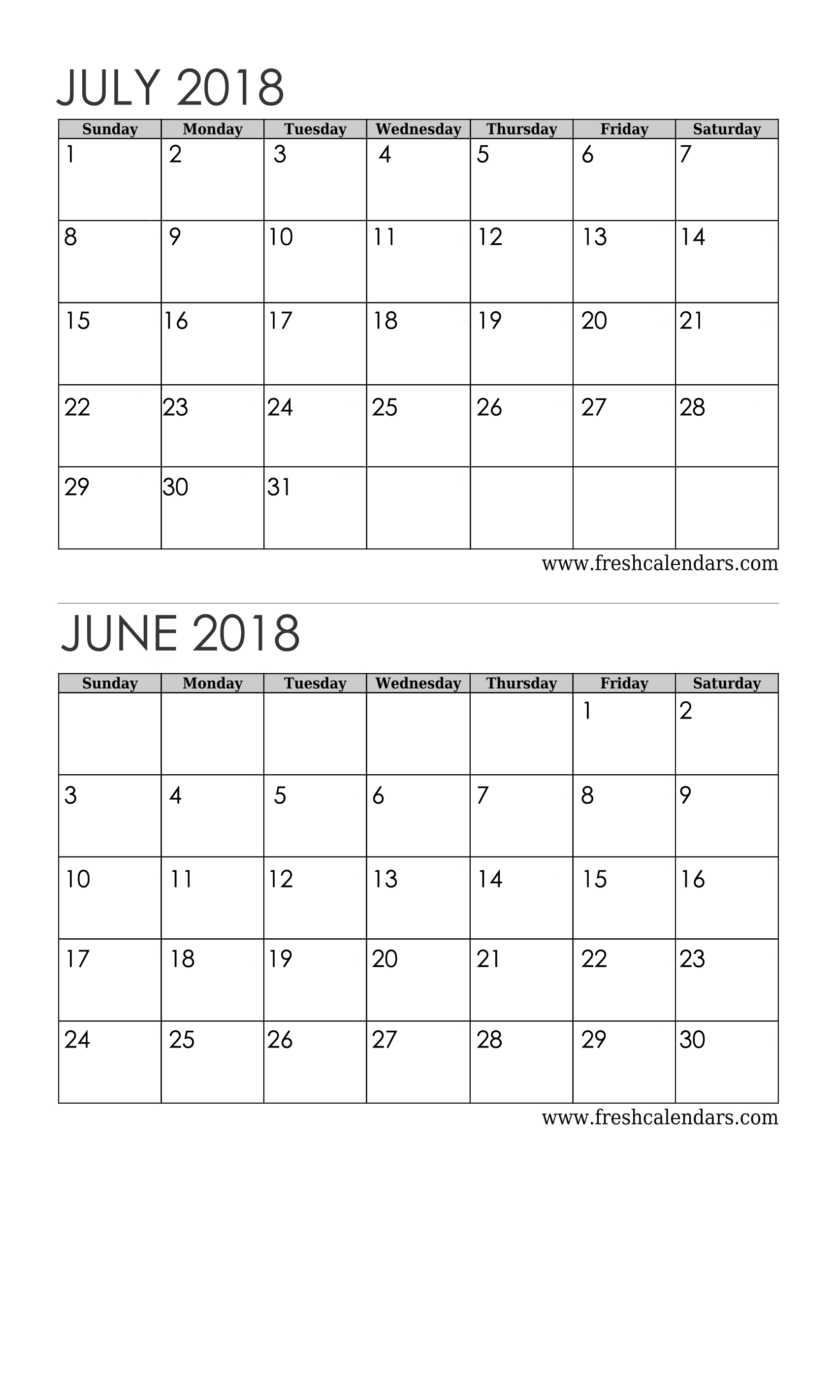 July 2018 calendar with june 2018