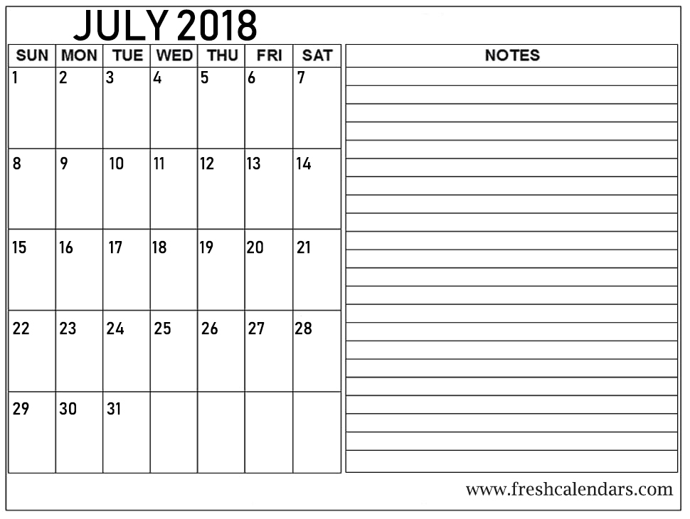 July Calendar 2018 Templates