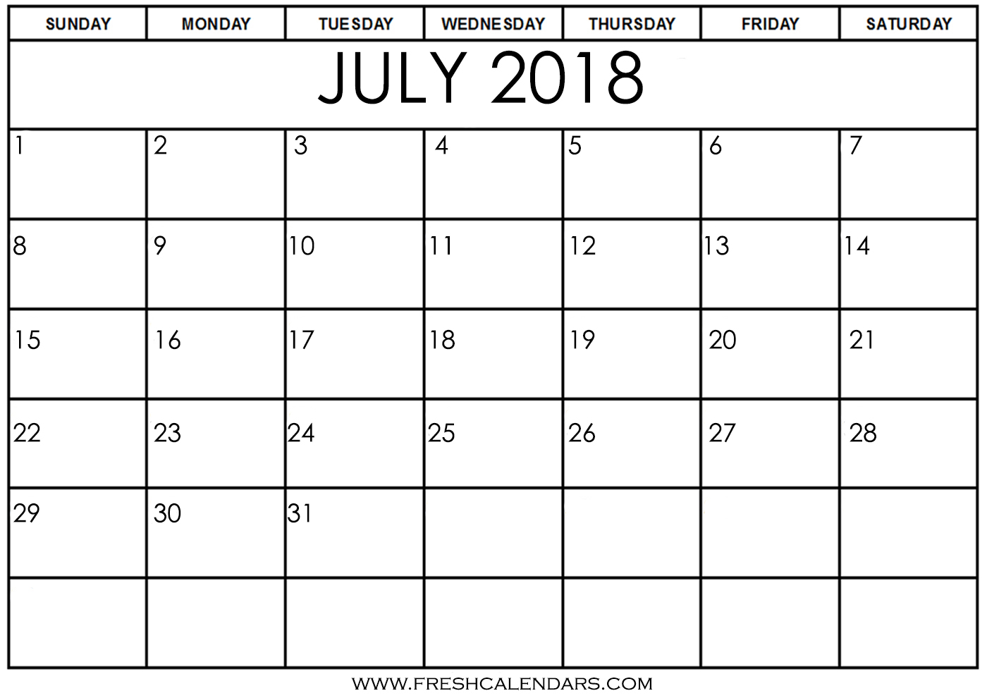Printable July 2018 Calendar