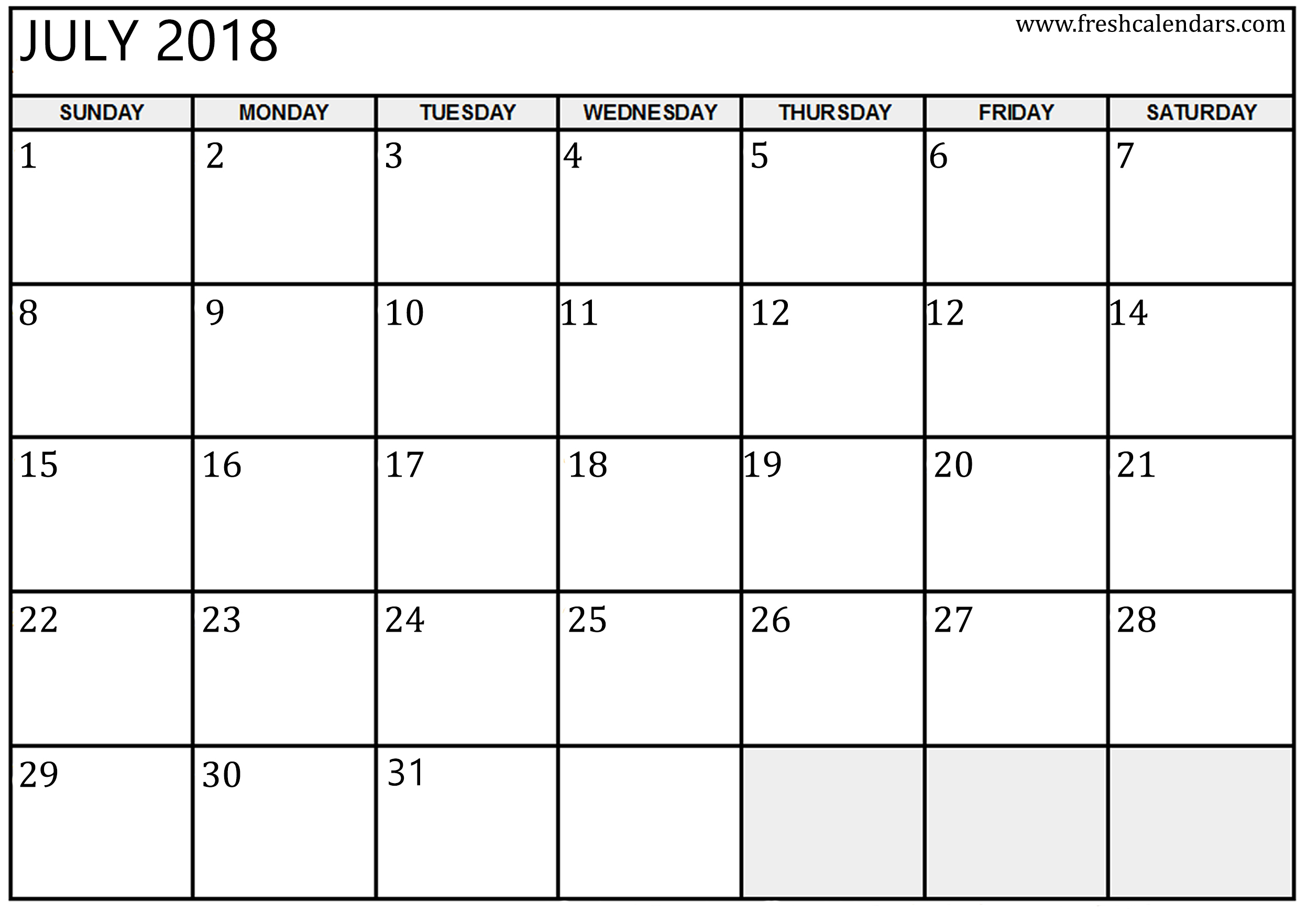 Simple July Calendar 2018