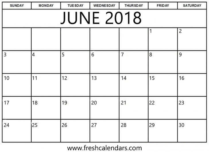 Blank June Calendar 2018