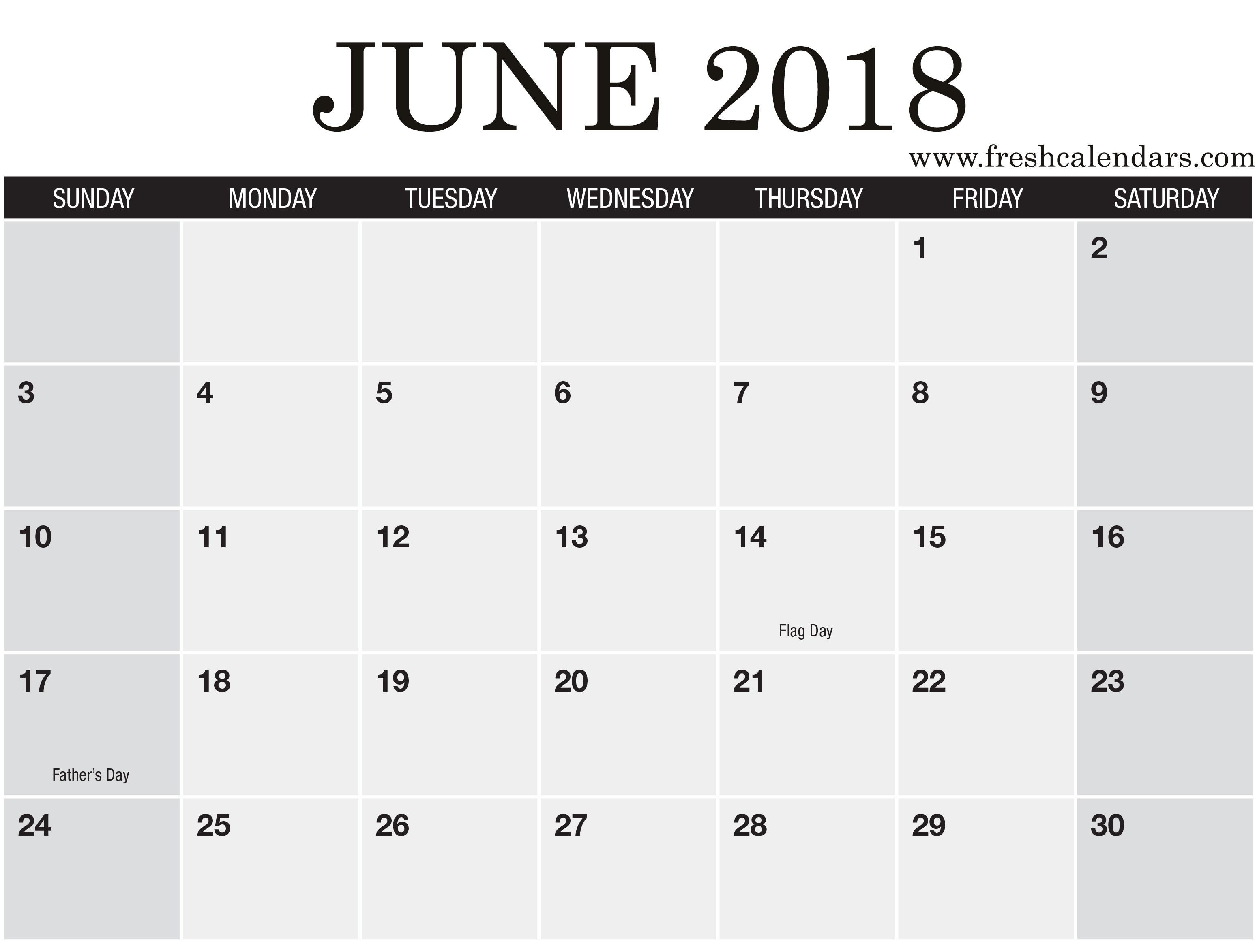 june grey black calendar 2018