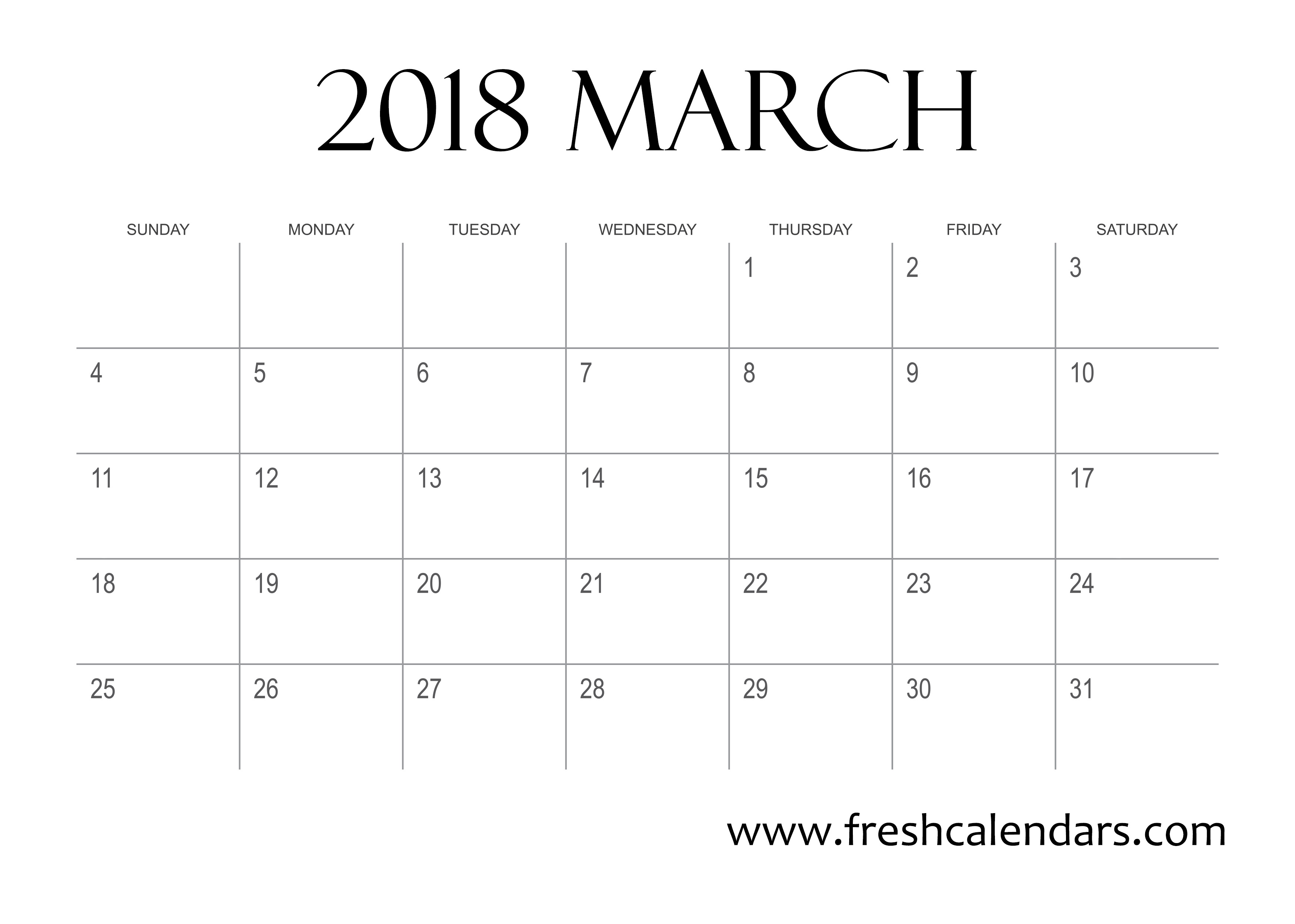 2018 Mar Calendar Templates For Free Download