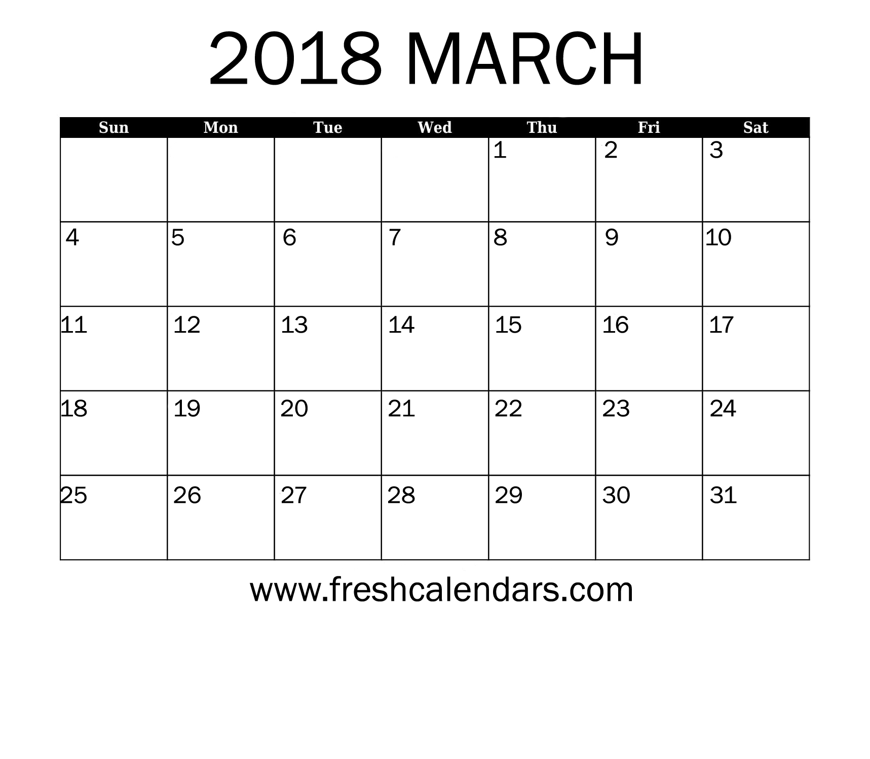 Basic and Strong March 2018 Calendar Printable Template